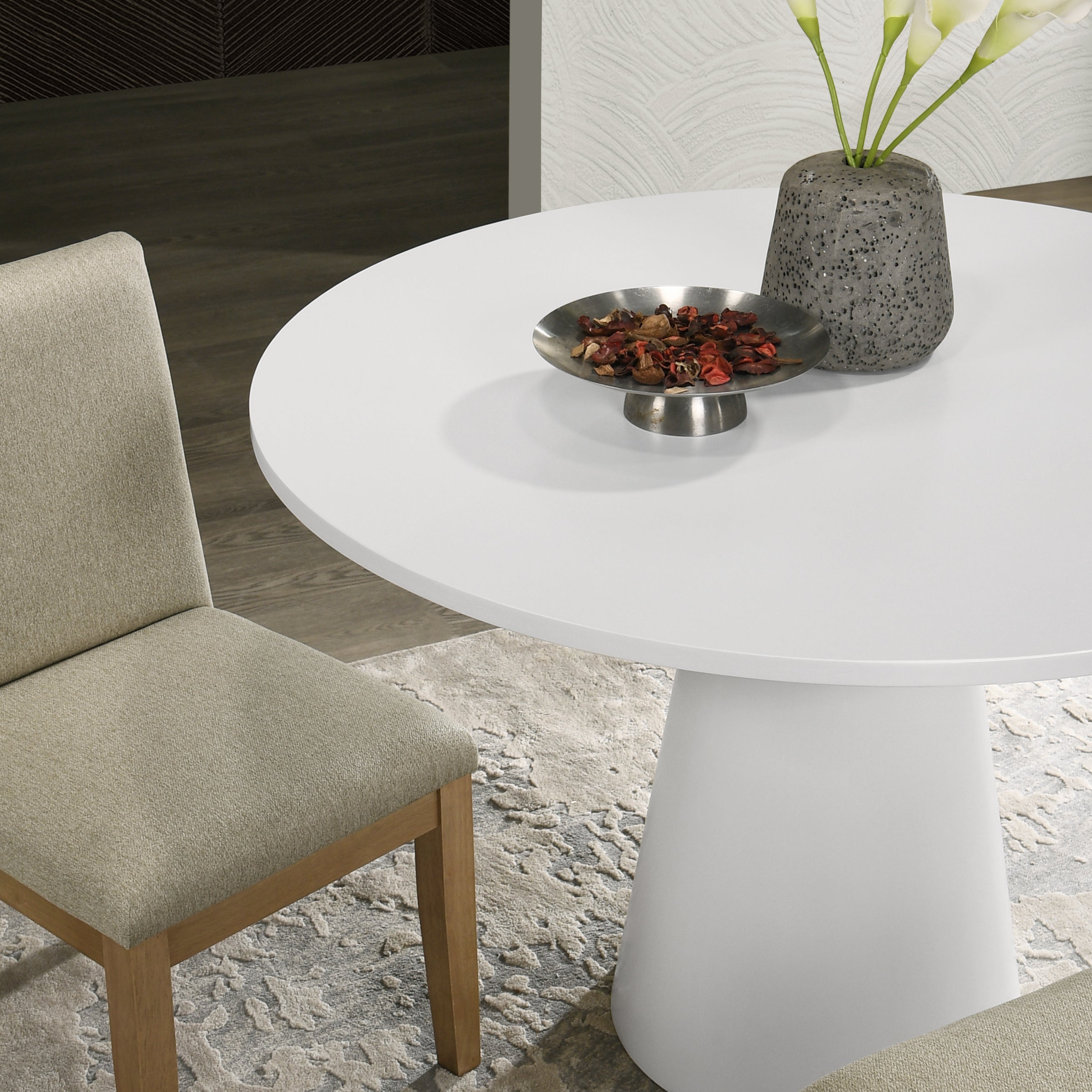 Modern Rocco 5-Piece Round Dining Set with Pedestal Table & 4 Chairs - Perfect for Small Spaces, Breakfast Nooks & Contemporary Kitchens