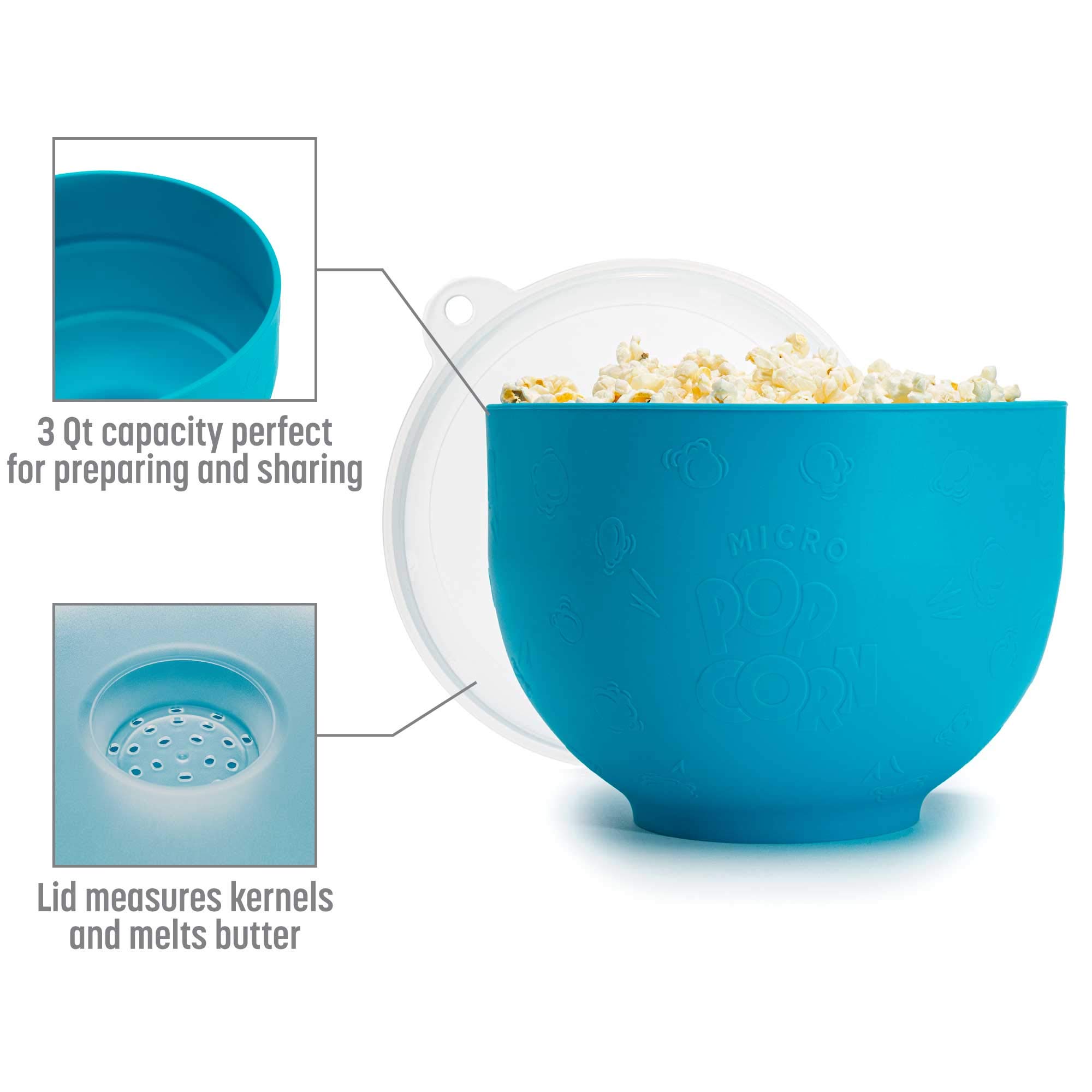 Goodful Collapsible Silicone Popcorn Popper - BPA-Free Microwave Popcorn Maker Bowl (Blue) - Perfect for Movie Nights, Snack Time & Healthy Air-Popped Popcorn at Home