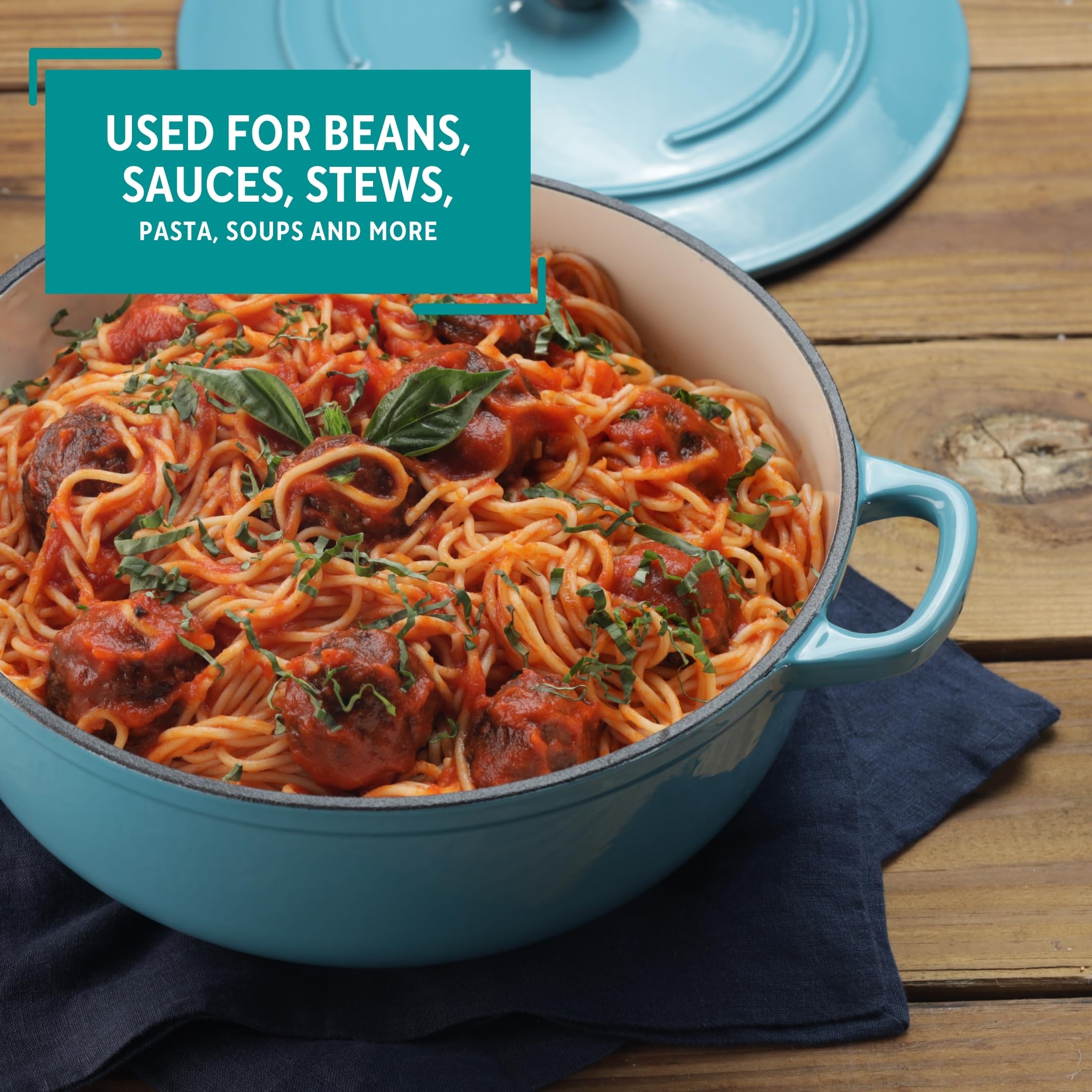 MIRRO 4.8 Quart Enameled Cast Iron Dutch Oven - Teal Blue Color - Perfect for Baking, Braising, Roasting & Slow Cooking Soups, Stews & Bread