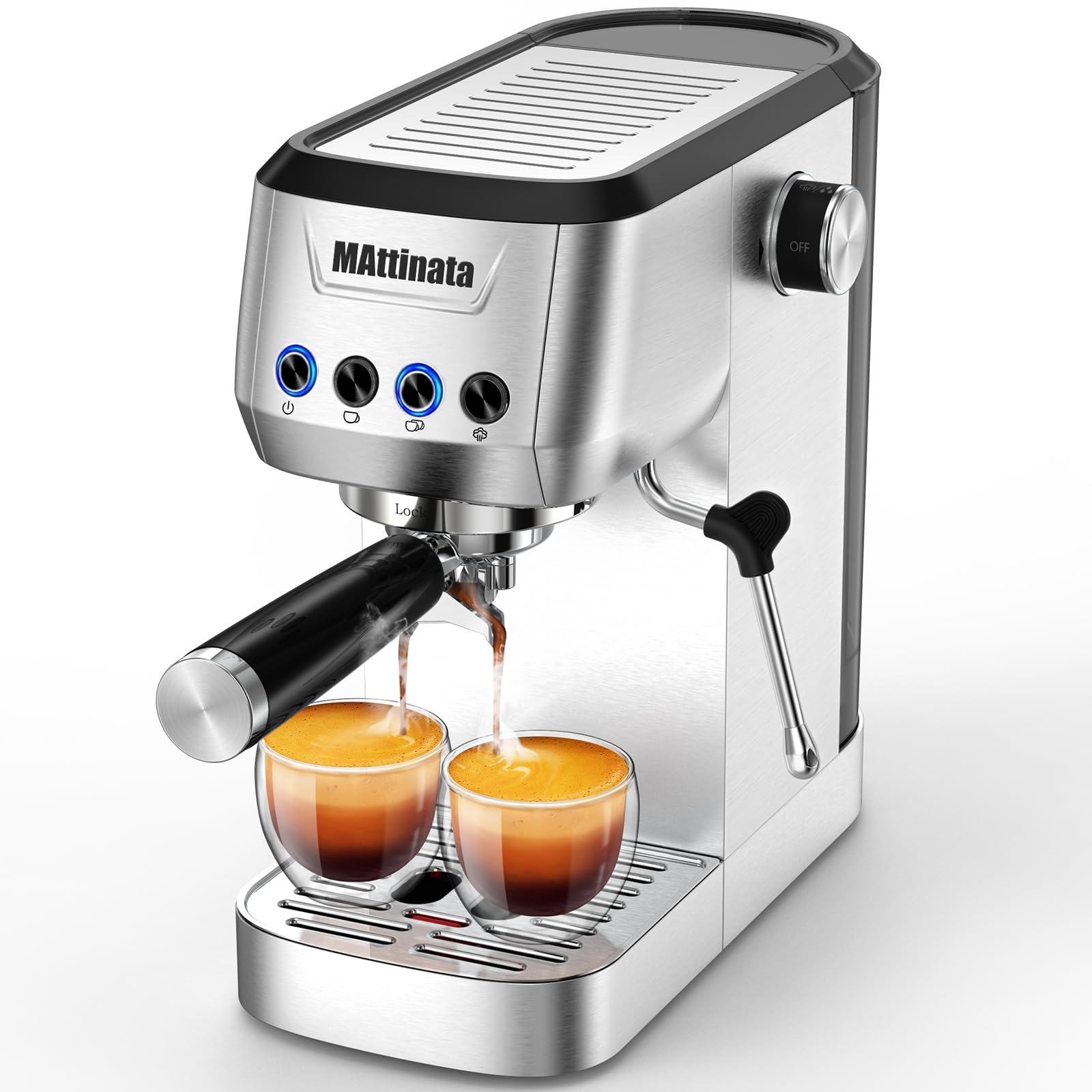 20 Bar Espresso Machine - Compact Stainless Steel Coffee Maker with Steam Milk Frother Wand for Cappuccino & Latte - Perfect for Home, Office & Aviator Use - Easy to Clean & Maintain
