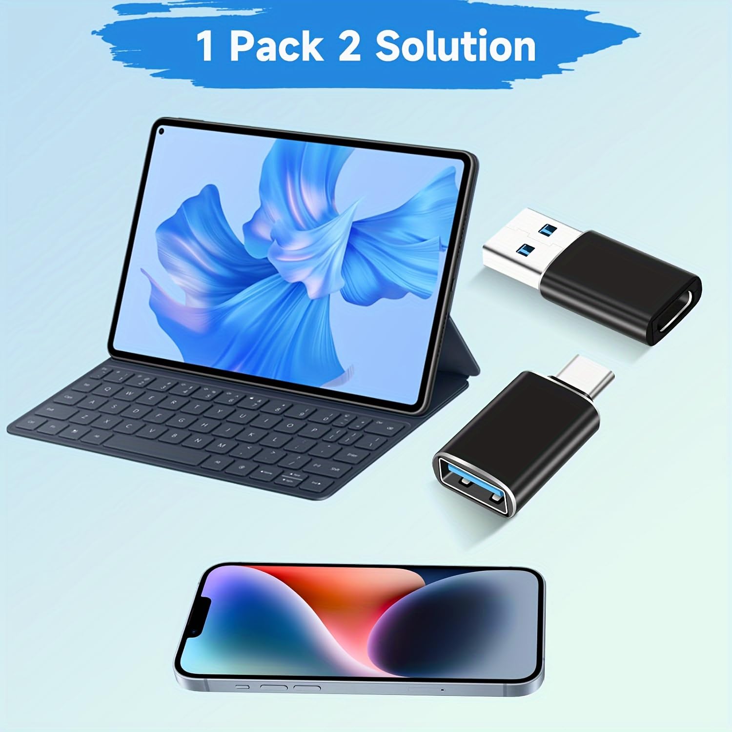 SheraF 4-Pack USB to USB C OTG Adapter Kit - 2x Type C Female to USB A Male Converter + 2x USB C Male to USB 3.0 Female Adapter - Compatible with iPhone 15 14 13 Pro Max, iWatch 8/9, Thunderbolt 4 - Fast Charging & Data Transfer for Phones, Tablets, Laptops