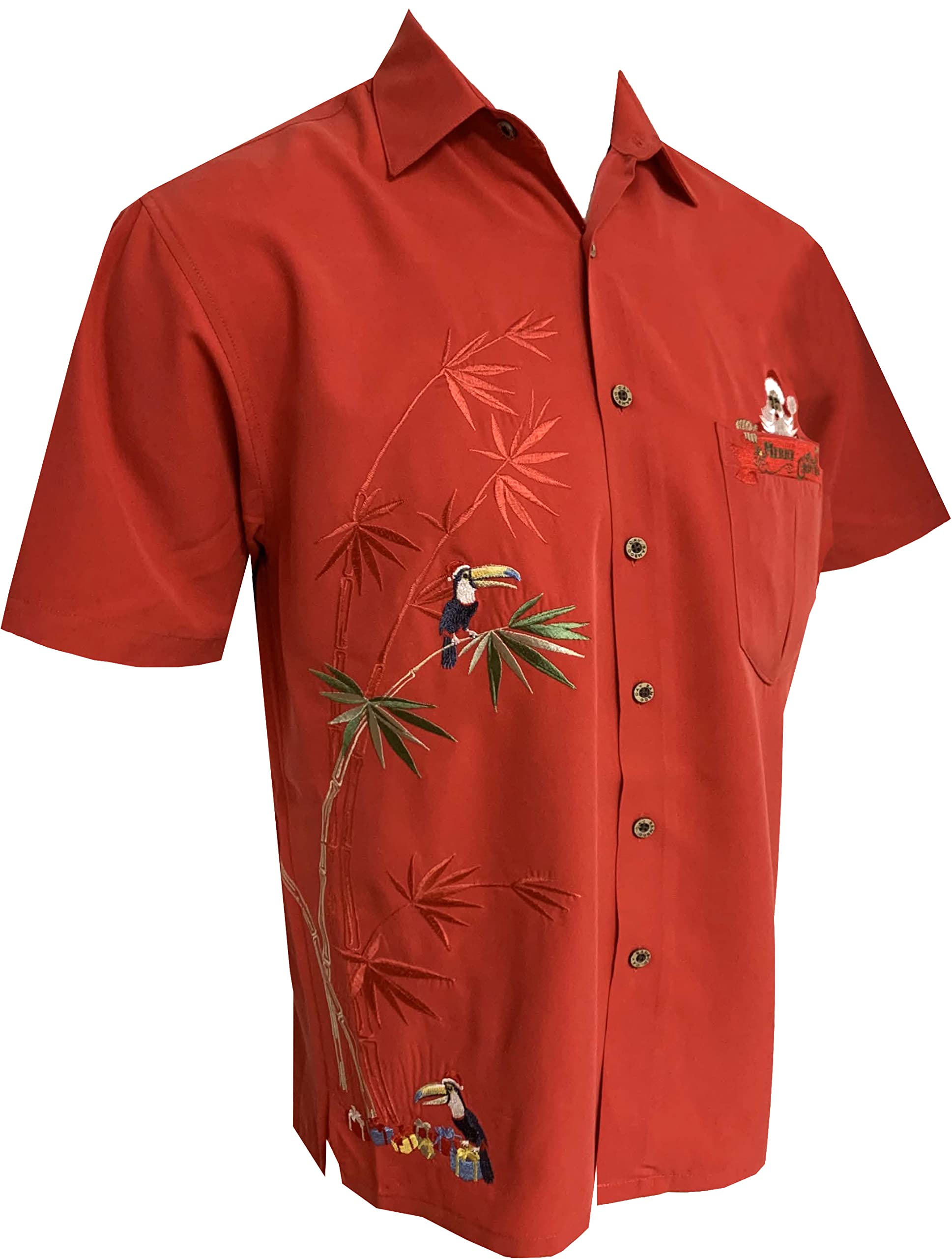 Bamboo Cay Merry Christmas Shirt for Men - Short Sleeve Embroidered Button Down Shirt - Perfect for Holiday Parties & Festive Gatherings