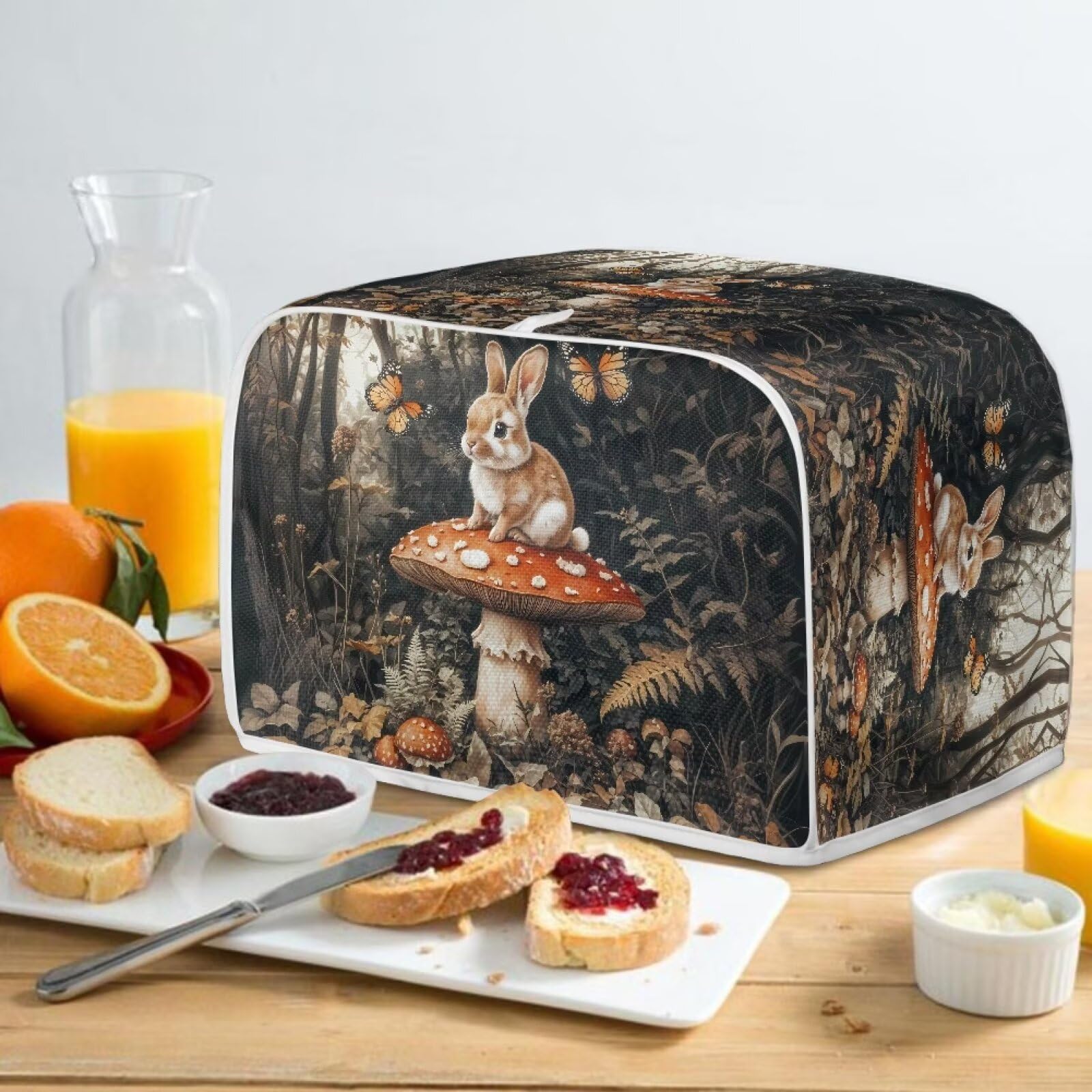 Mumeson Rabbit Mushroom Toaster Cover - 4 Slice Toaster Oven Protector, Lightweight Kitchen Appliance Cover for Bread Makers & Small Appliances - Cute Home Decor for Kitchen Countertop & Breakfast Nook