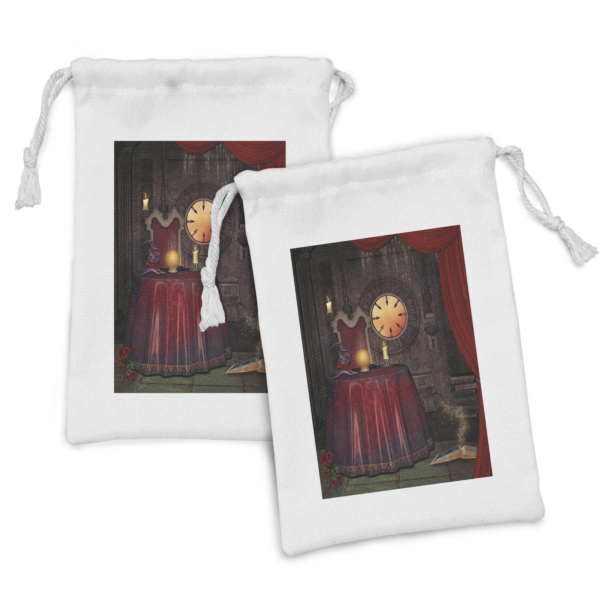 Ambesonne Gothic Fabric Pouch Set of 2 - Fortuneteller & Mystic Crystal Ball Print Drawstring Bags (9