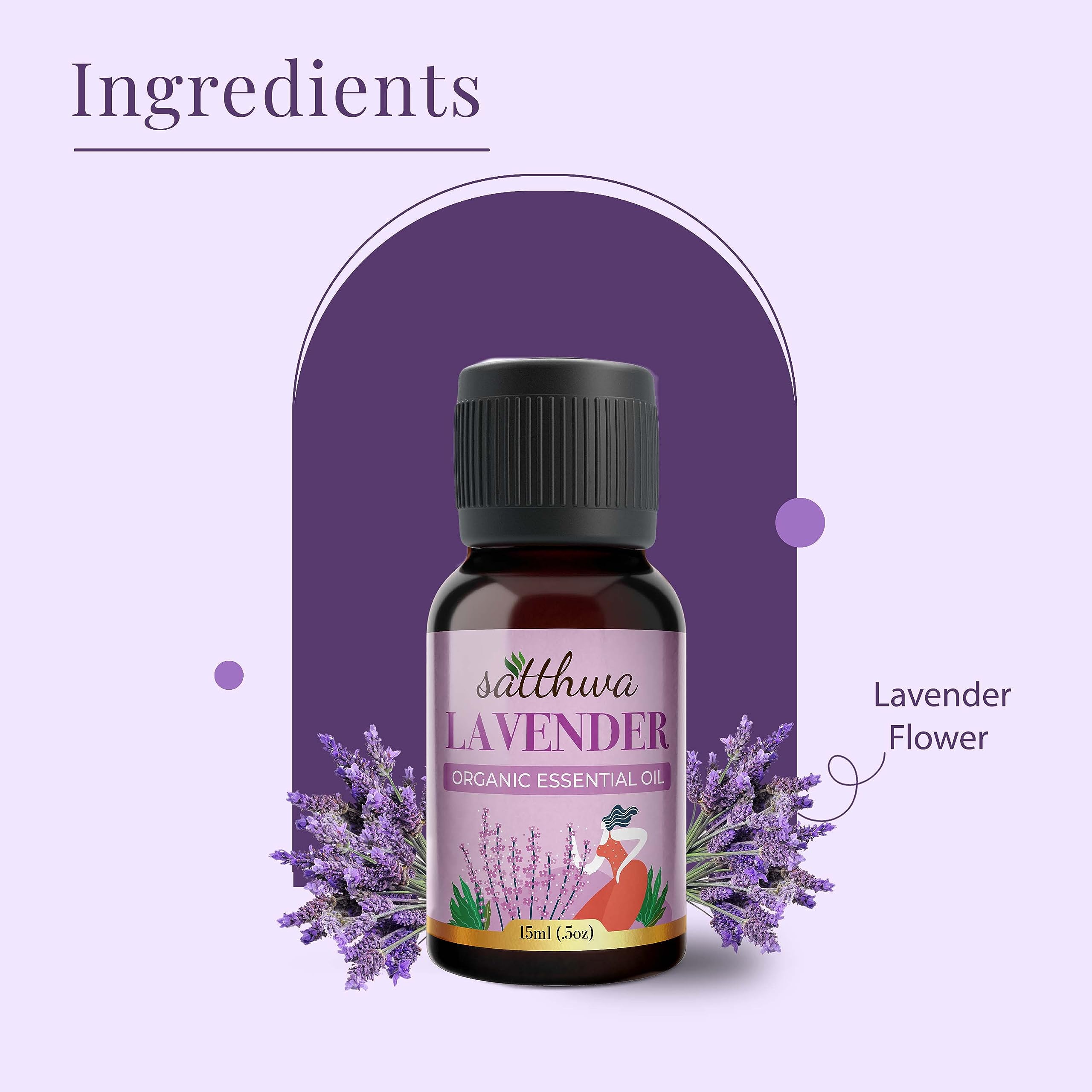 **Satthwa Organic Lavender Essential Oil - 100% Pure Therapeutic Grade - 15ml Bottle - Calming Floral Aromatherapy for Relaxation, Sleep, Skin Care & Stress Relief - Perfect for Diffusers, Massage & DIY Beauty**