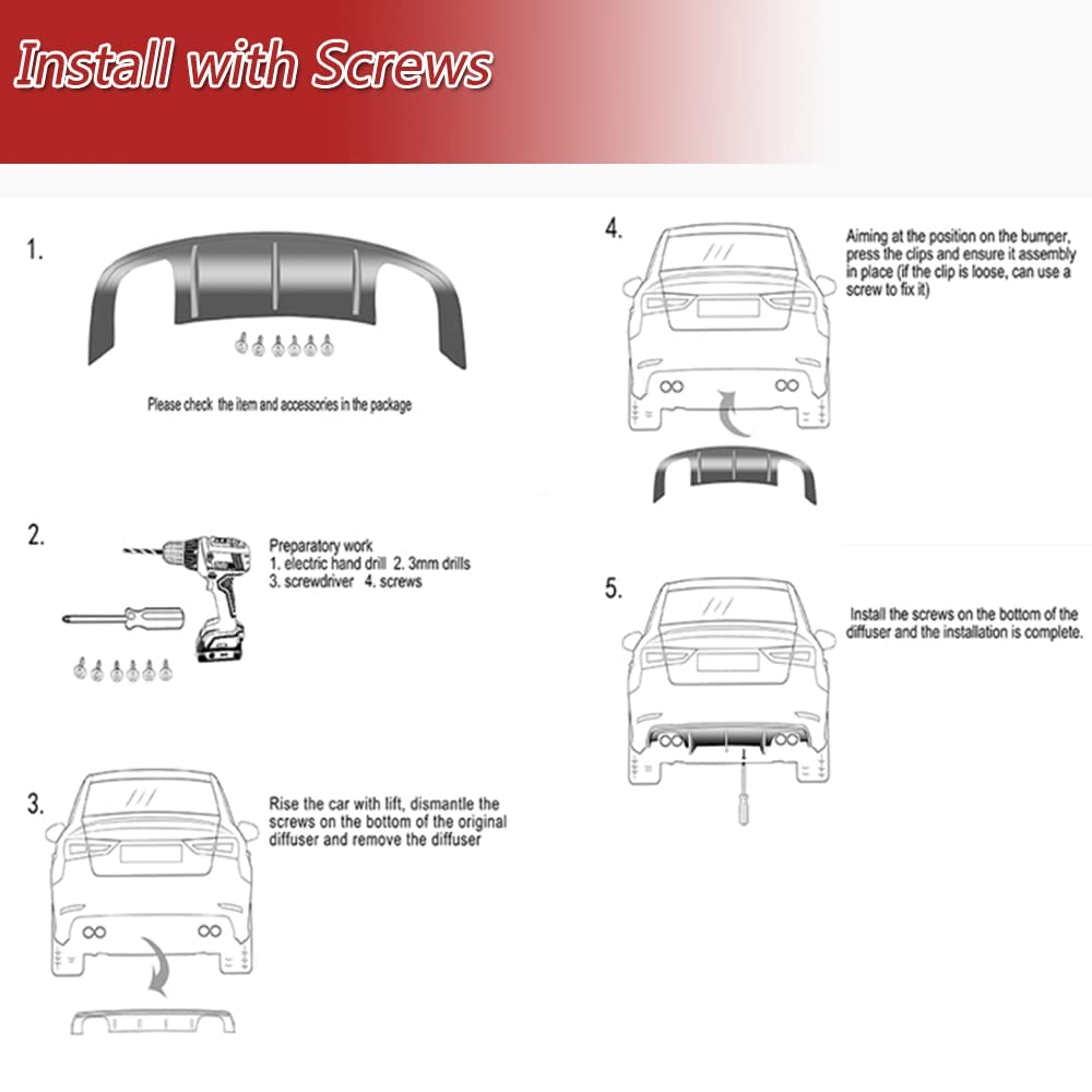 Carbon Fiber Rear Bumper Lip Diffuser for BMW 5 Series F10 M5 (2012-2017) Sedan - Quad/Dual Exhaust Outlet - Enhances Aerodynamics & Sporty Look - Perfect for Car Enthusiasts & Performance Upgrades