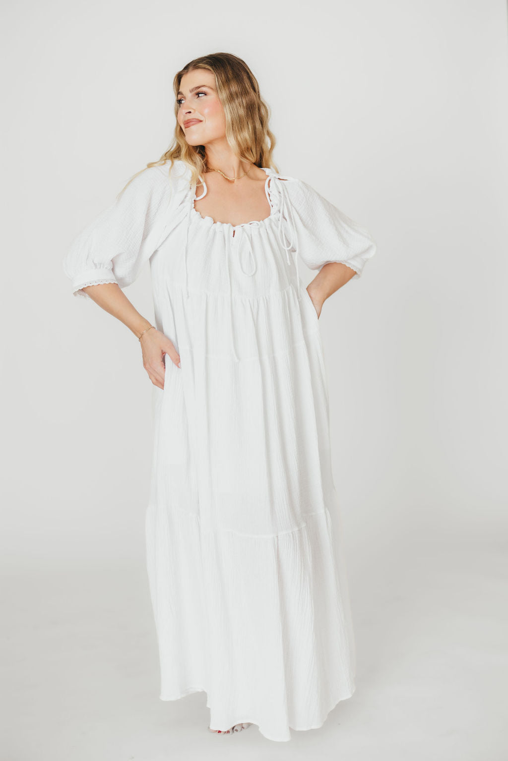 Goddess 100% Cotton Babydoll Maxi Dress - White Maternity Dress for Pregnancy, Bump Friendly, Comfortable & Flowy - Perfect for Maternity Photoshoot, Baby Shower & Summer Vacation