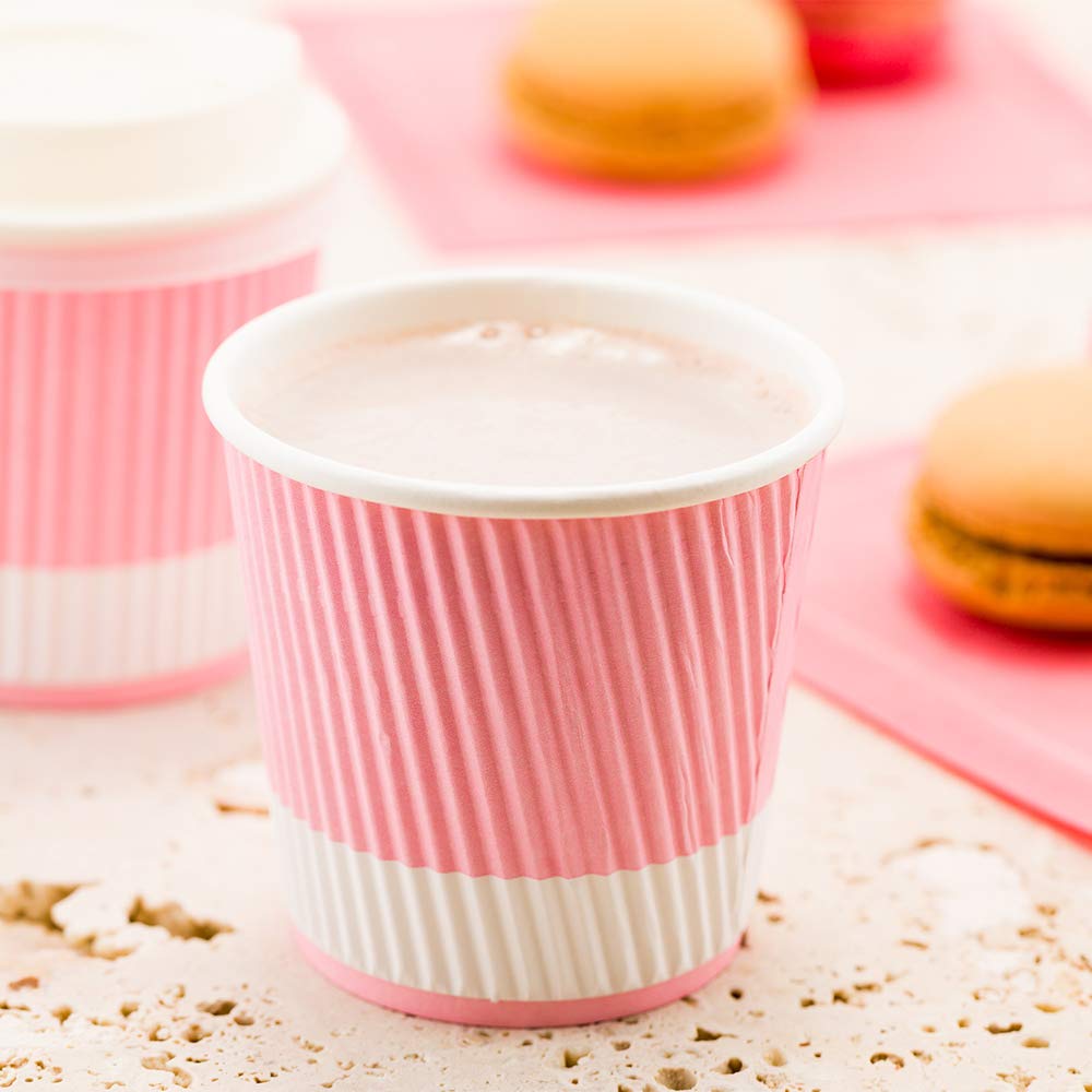 4oz Disposable Paper Coffee Cups - 25 Pack Leakproof Ripple Wall Hot Cups, Recyclable & Insulated Light Pink - Perfect for Coffee Shops, Offices & Catering (Lids Sold Separately)