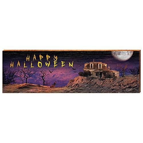 Haunted House with Wolf - Gothic Home Decor Art Print on Real Wood Panel (9.5x30 inches) - Perfect for Halloween Decor, Horror Theme Bedroom & Dark Academia Aesthetic