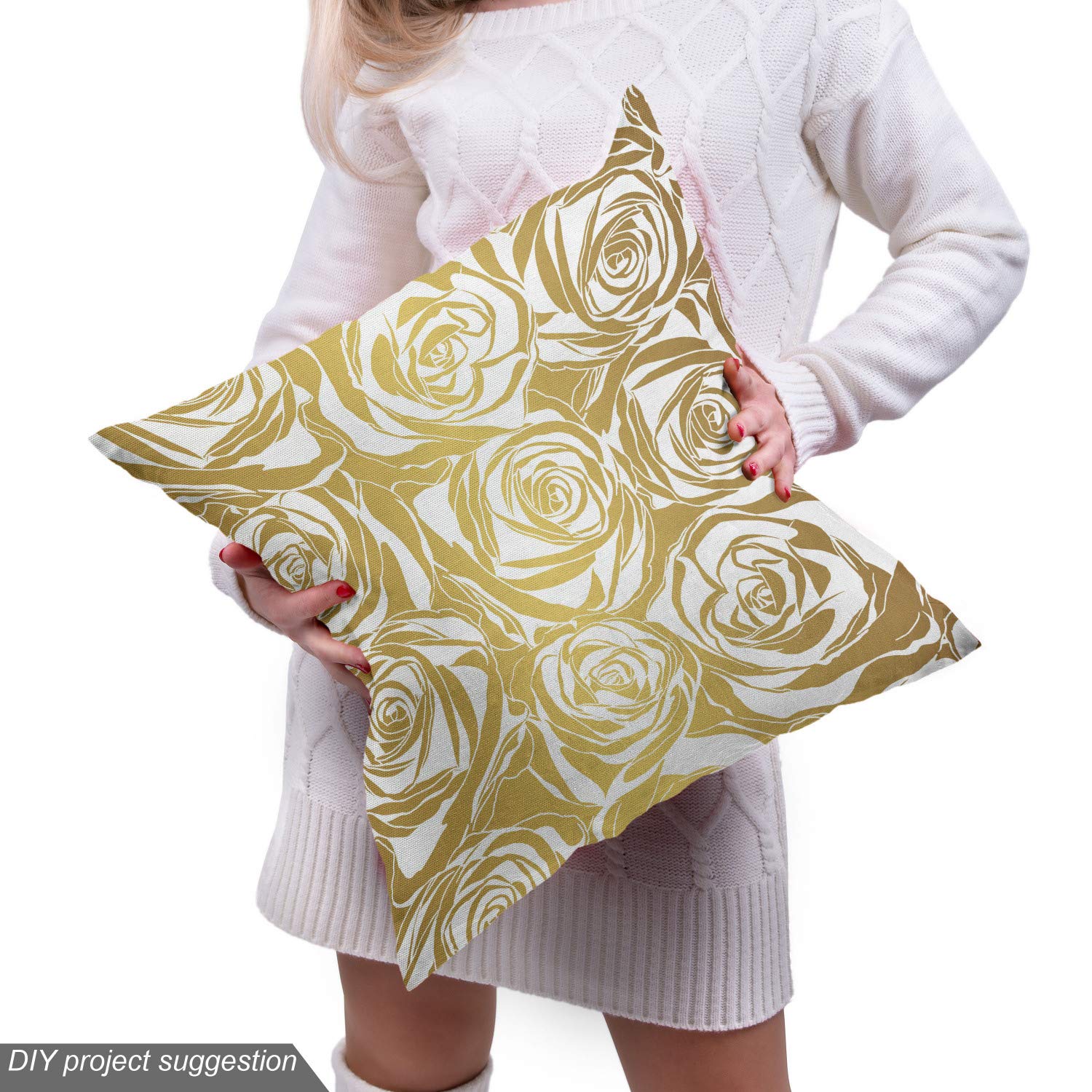 Ambesonne Floral Fabric - Yellow Golden Roses for Upholstery & Home Decor