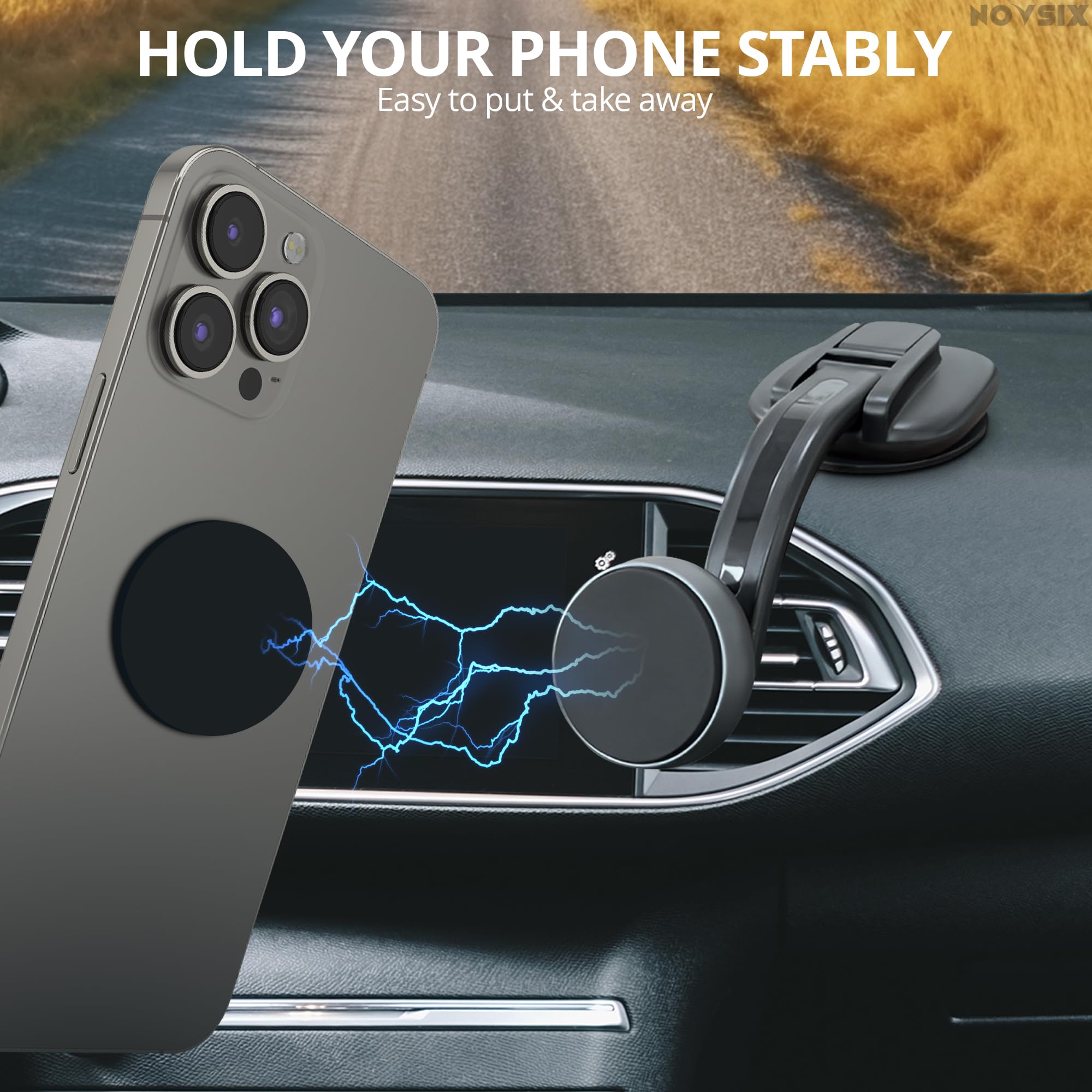 Best Magnetic Phone Holder for Car - Universal Dashboard & Vent Mount for iPhone 13/15 Pro Max - Strong Car Phone Mount for Safe Driving | Perfect for Commuting, Road Trips & GPS Navigation