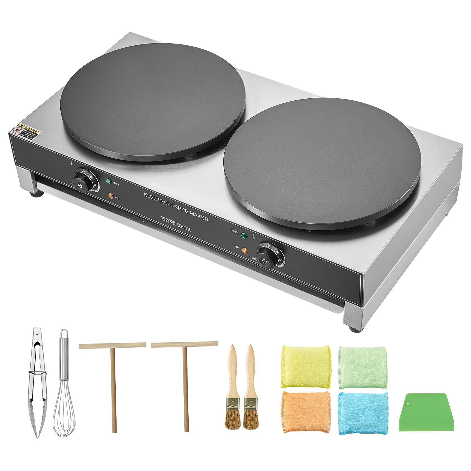 VEVOR 16-Inch Commercial Electric Crepe Maker - 3400W Double Head Nonstick Griddle with Temperature Control | Stainless Steel Pancake Machine for Breakfast, Desserts & Catering Business