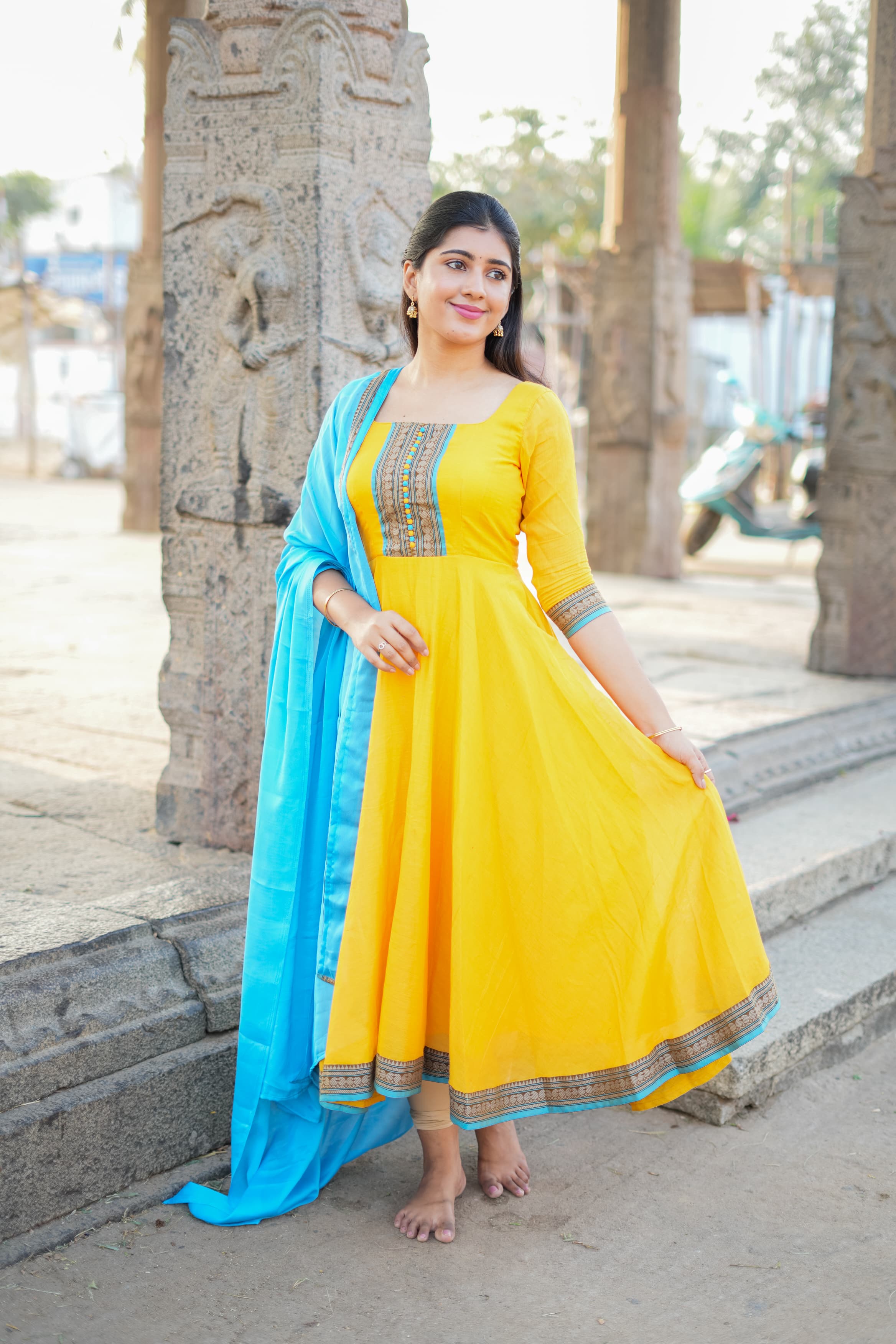 DD690 Aadhirai Pure Cotton Anarkali Dress for Women - Elegant & Comfortable Indian Ethnic Wear for Parties, Weddings & Festive Occasions