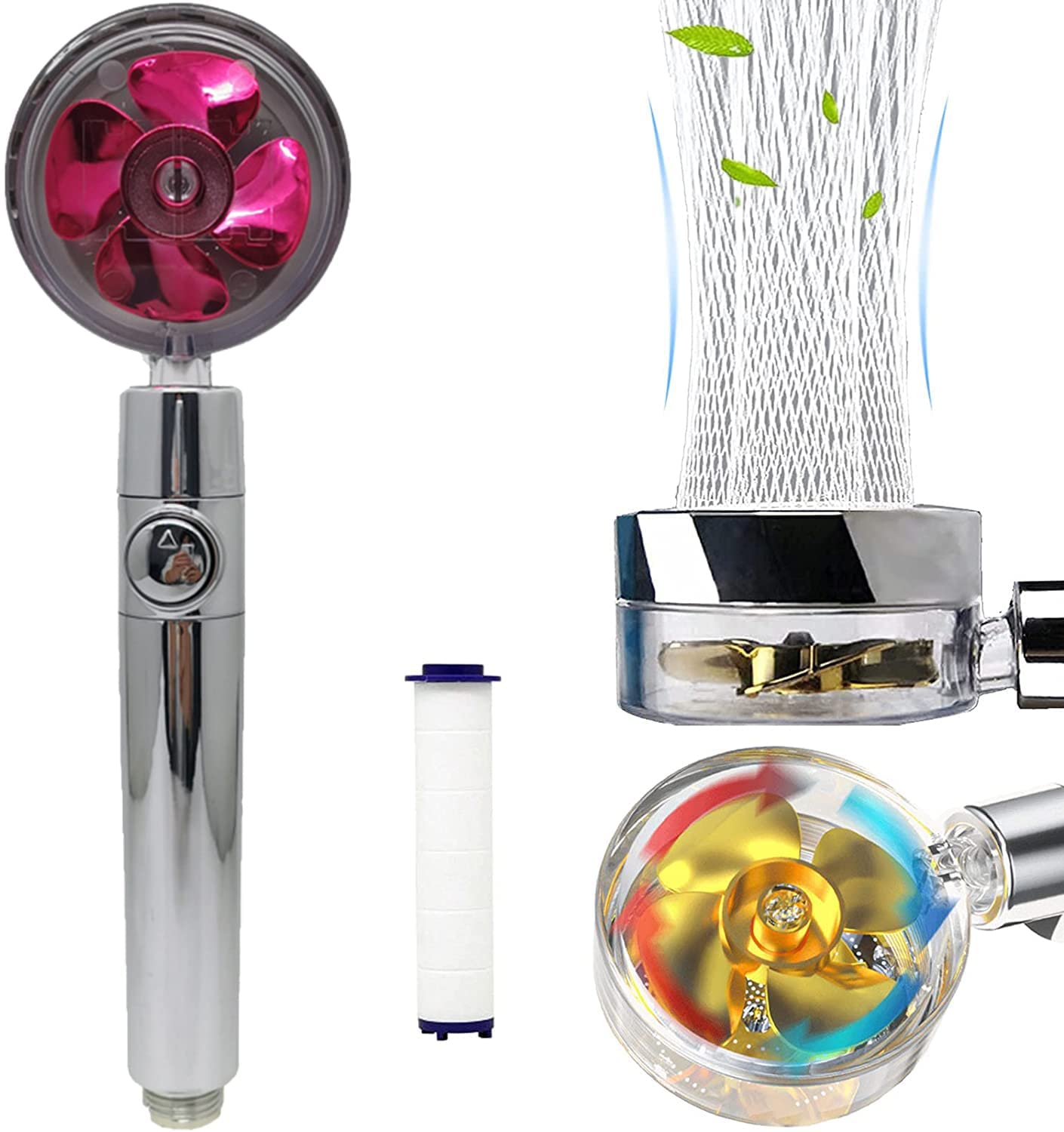 High-Pressure Turbo Shower Head with 360° Rotation & Pause Switch - Includes PP Cotton Filter for Clean Water - Perfect for Bathroom, RV, and Outdoor Camping Use