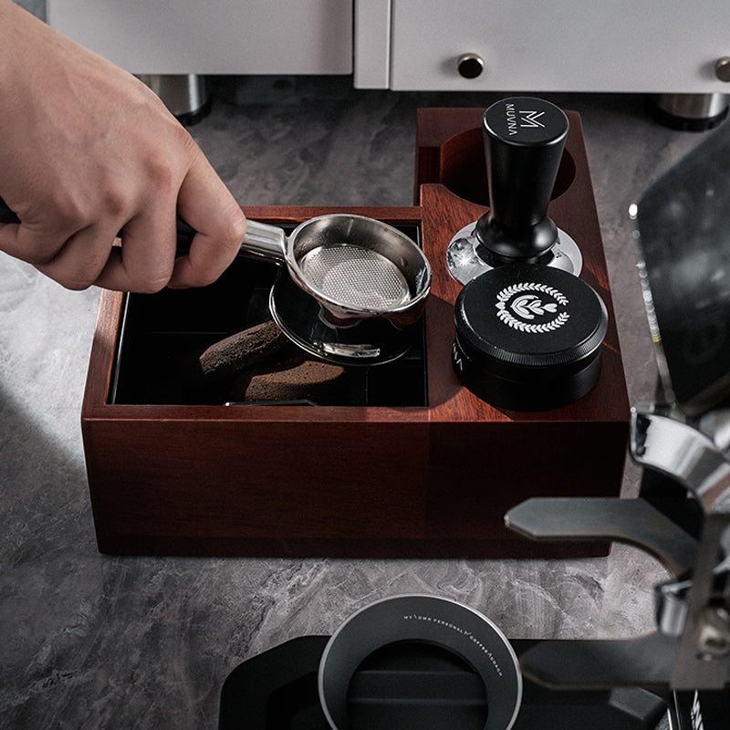 Professional Espresso Tamping Station with Built-in Knock Box - Barista Coffee Accessories for Home & Commercial Use - Perfect for Espresso Preparation & Coffee Grounds Disposal