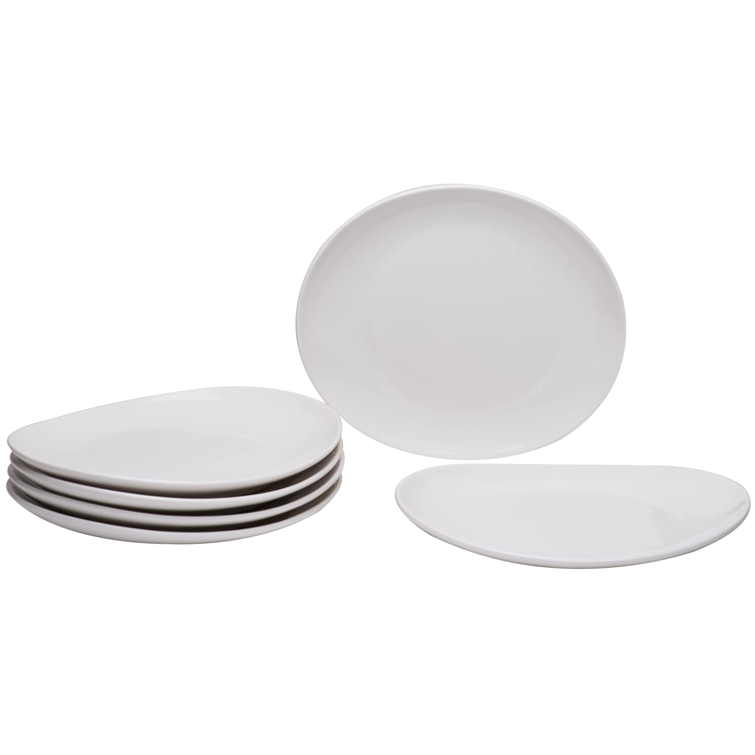 6-Piece White Butterfly Dinner Plate Set - Modern Oval Porcelain Dishes, Dishwasher & Microwave Safe for Casual Dining, Parties & Home Decor