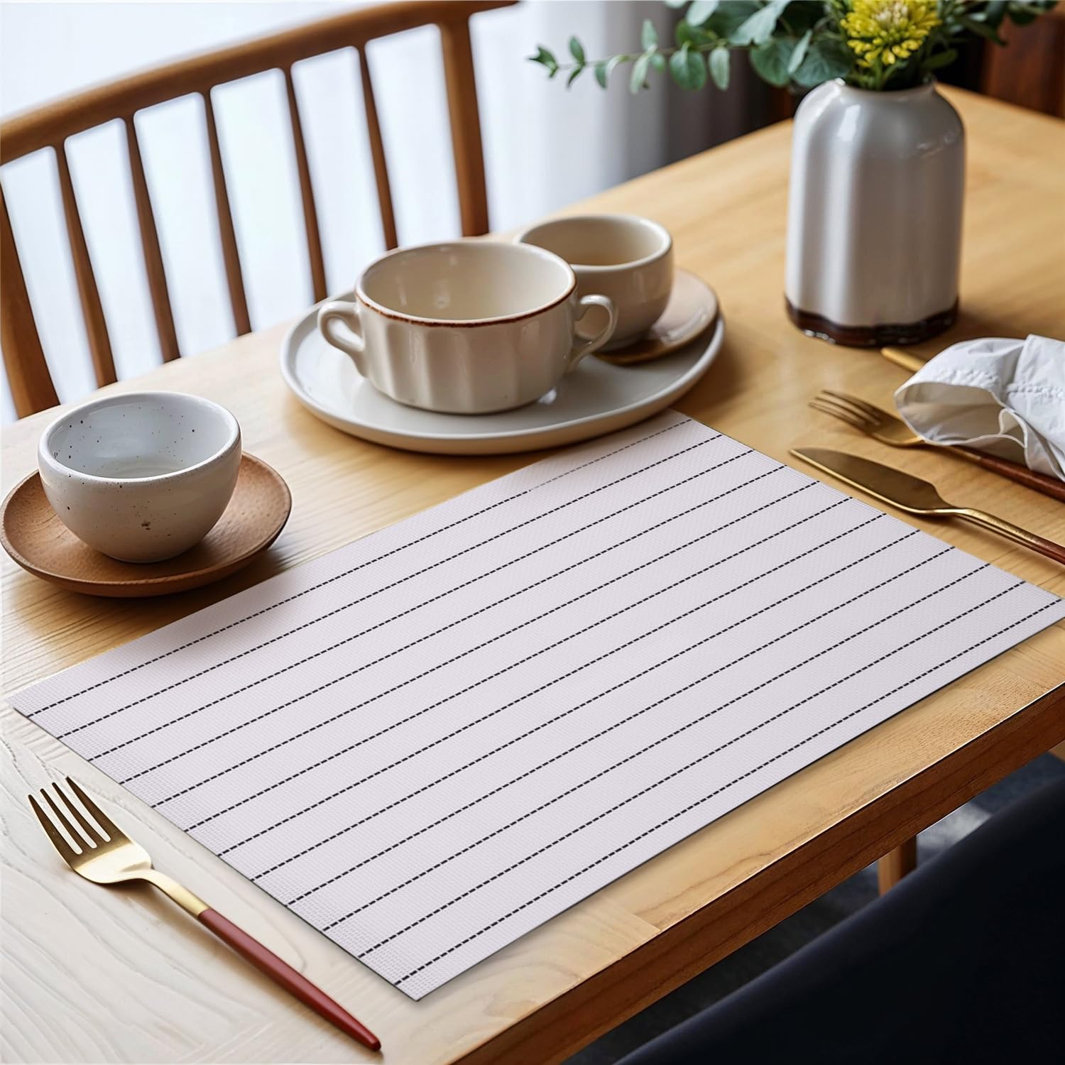 Premium Polyester Silk Dining Table Mats Set of 4 - 45x30cm Heat-Resistant & Easy Clean Table Decor - Elegant White Placemats for Formal Dinners, Holiday Gatherings & Everyday Use