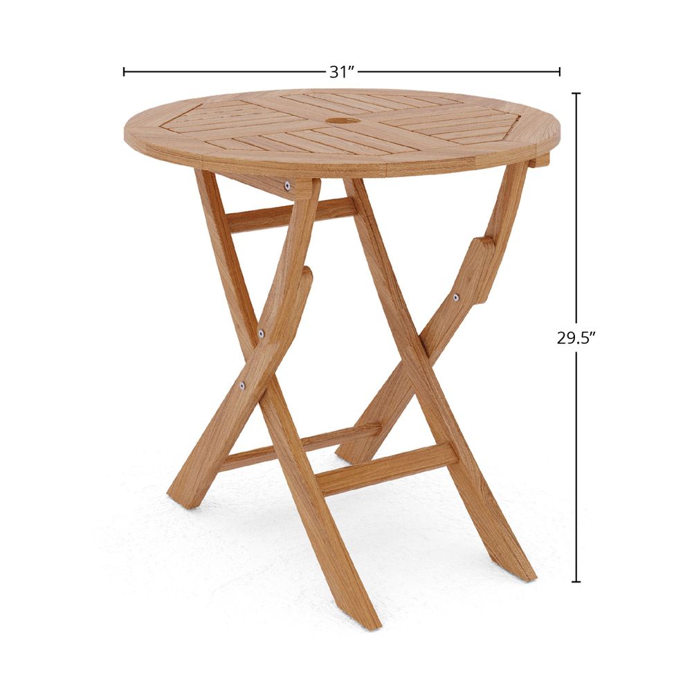 Premium White Teak Outdoor Bistro Set - 3-Piece Round Folding Table & Chairs for Patio, Garden, or Balcony Dining | Weather-Resistant & Space-Saving Design