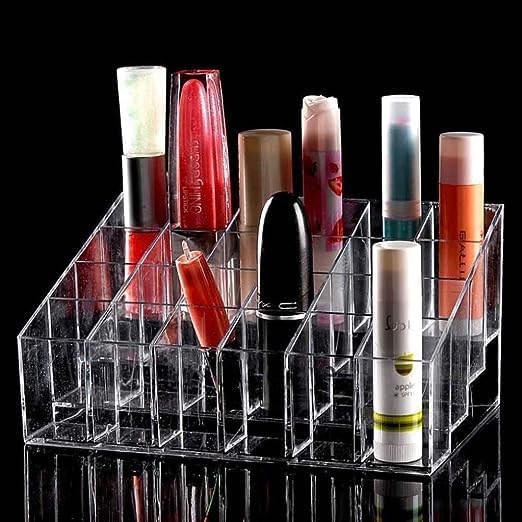 POPSHY 24-Slot Acrylic Lipstick Organizer - Clear Makeup Storage Box for Lipsticks, Cosmetics & Beauty Products - Perfect for Vanity, Dressing Table & Bathroom Organization