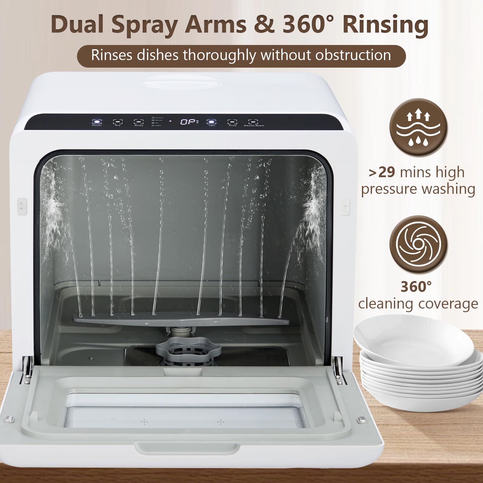 Portable Countertop Dishwasher with Built-in Water Tank - 5 Wash Programs, Dual Spray Arms, 149℉ High-Temperature & Air Dry - Compact Dishwasher for RVs, Apartments, Dorms, Small Kitchens - Perfect for Camping, Tiny Homes & Limited Space Living