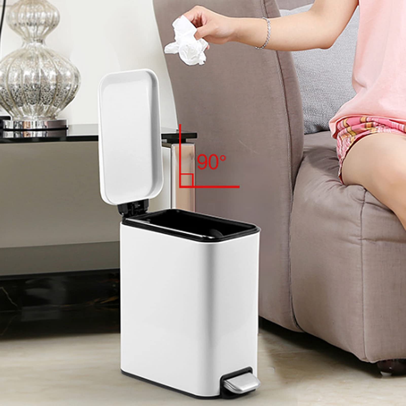 ENZZ Eco-Friendly Plastic Step Trash Can with Foot Pedal - 13 Gallon Kitchen & Bedroom Waste Bin for Home, Office & Hotel Use