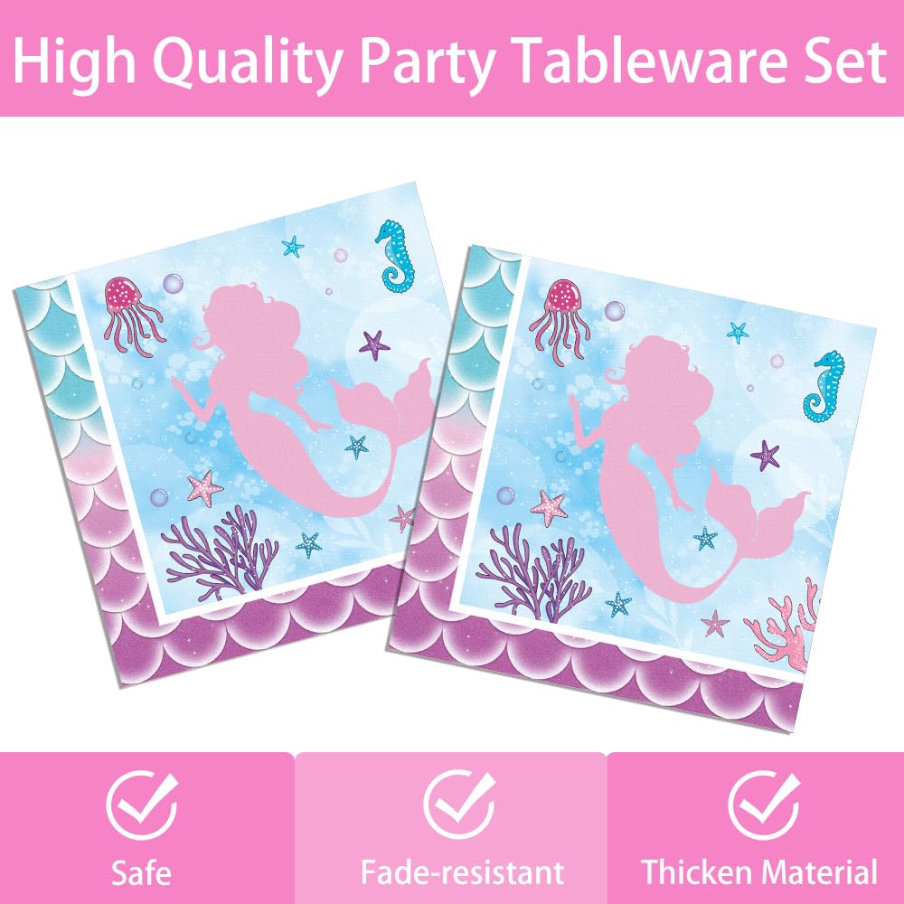 120-Piece Mermaid Party Supplies Set - Ocean Themed Birthday Plates, Napkins, Cups & Tableware for Girls | Baby Shower & Mermaid Birthday Party Decor | Serves 24 Guests | Perfect for Underwater-Themed Celebrations, Pool Parties & Kids' Events
