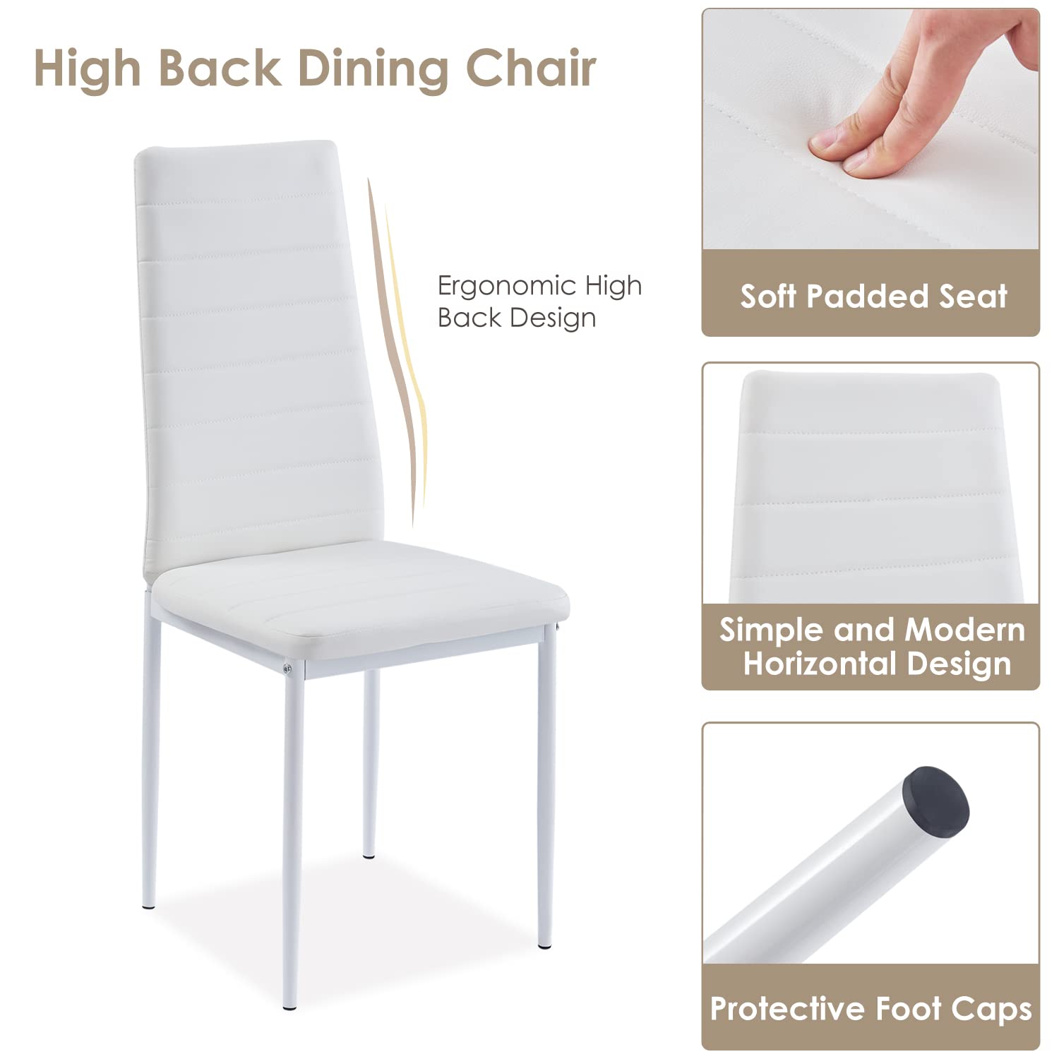Modern Set of 2 Dining Chairs with Padded Seats - Mid Century Style Kitchen & Dining Room Chairs (White PU Leather) - Perfect for Small Spaces, Breakfast Nooks & Contemporary Home Decor
