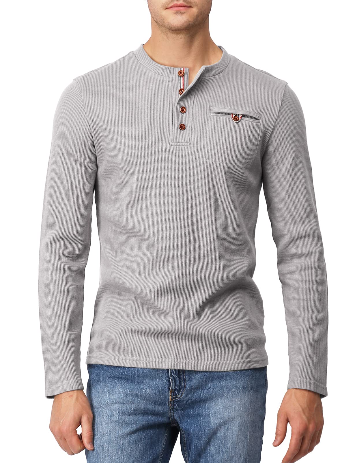 H2H Men's Casual Slim Fit Henley Cotton Shirts Long Sleeve Lightweight Waffle Fabric - Comfortable Everyday Wear for Work, Dating & Outdoor Activities
