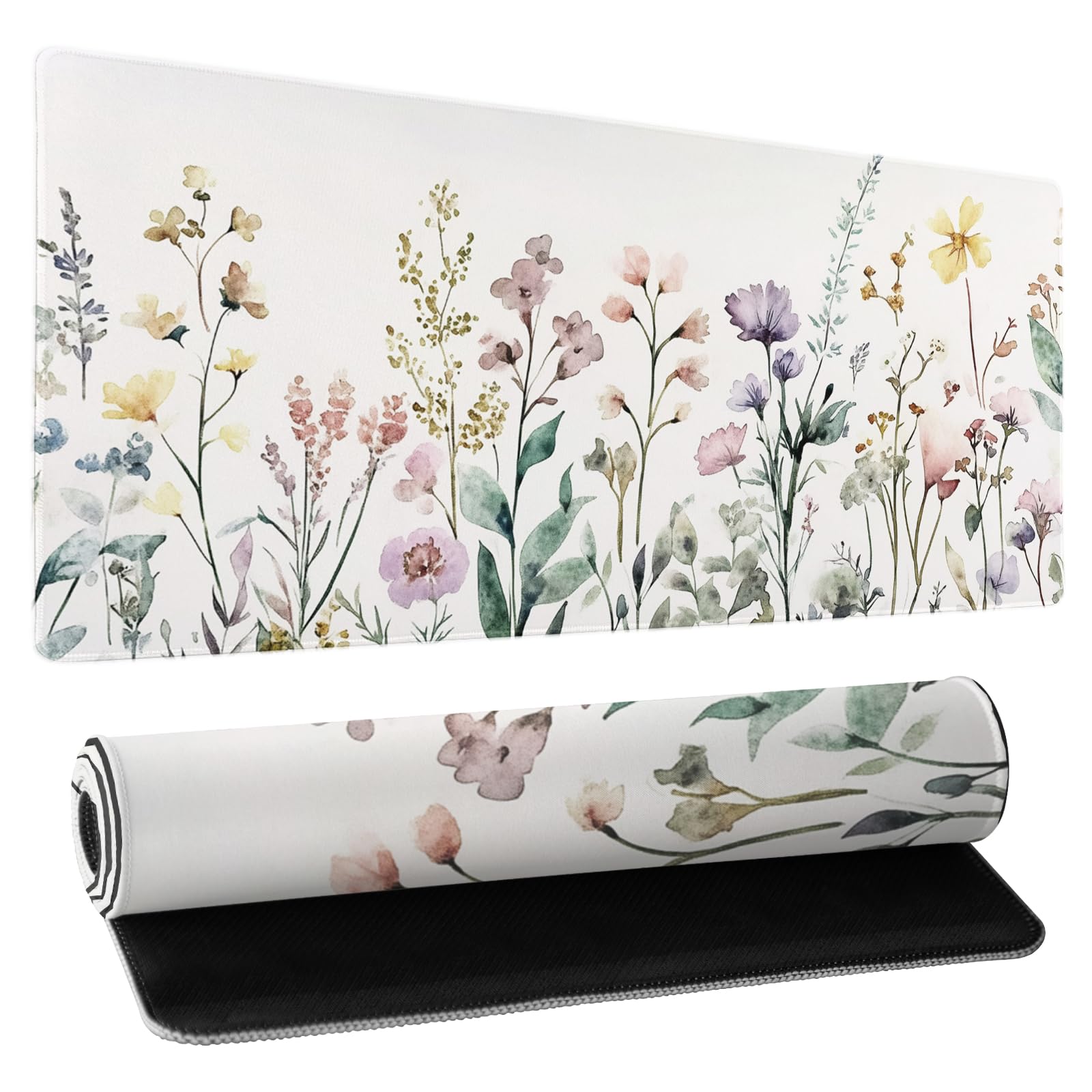 Beige Floral Desk Mat - Large 31.5x11.8 Inch Boho Aesthetic Mouse Pad with Minimalist Flower Design - Extended Gaming Keyboard Mat for Home Office, Work & PC Gaming - Perfect for Workstations, Desktops & Computer Setups