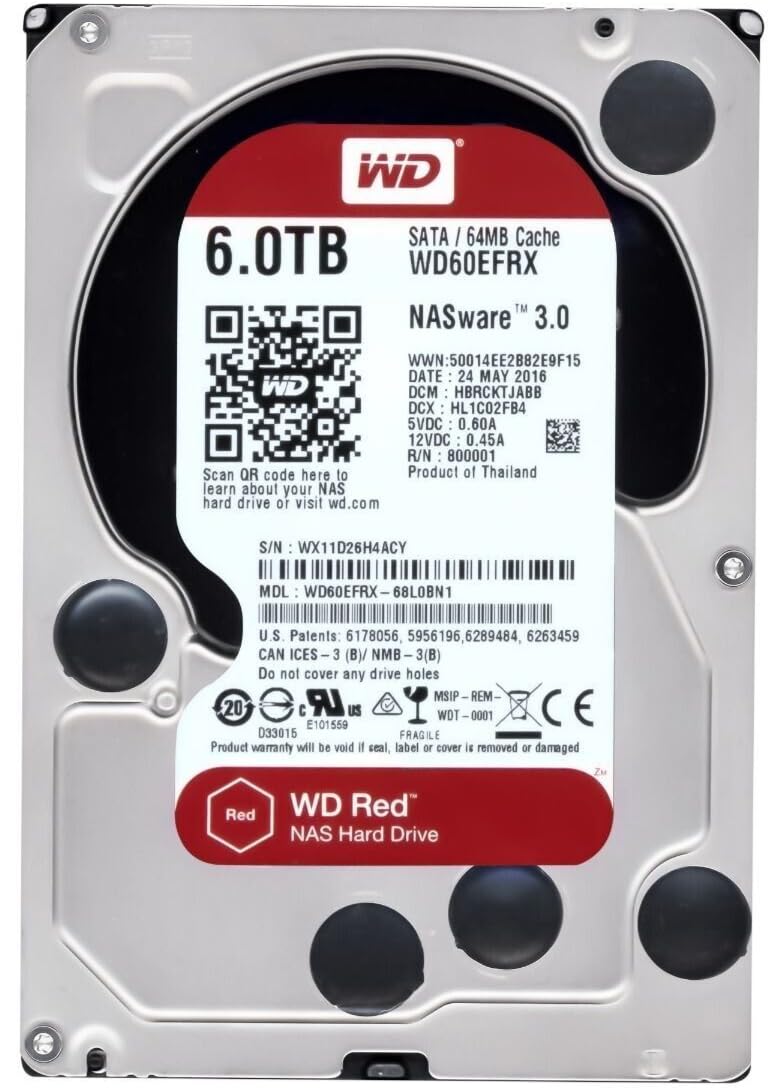 WD 3TB SATA Hard Drive for 24/7 Network Attached Storage (NAS) - Red - Reliable Data Storage for Home & Office Backup, Media Server & Surveillance Systems