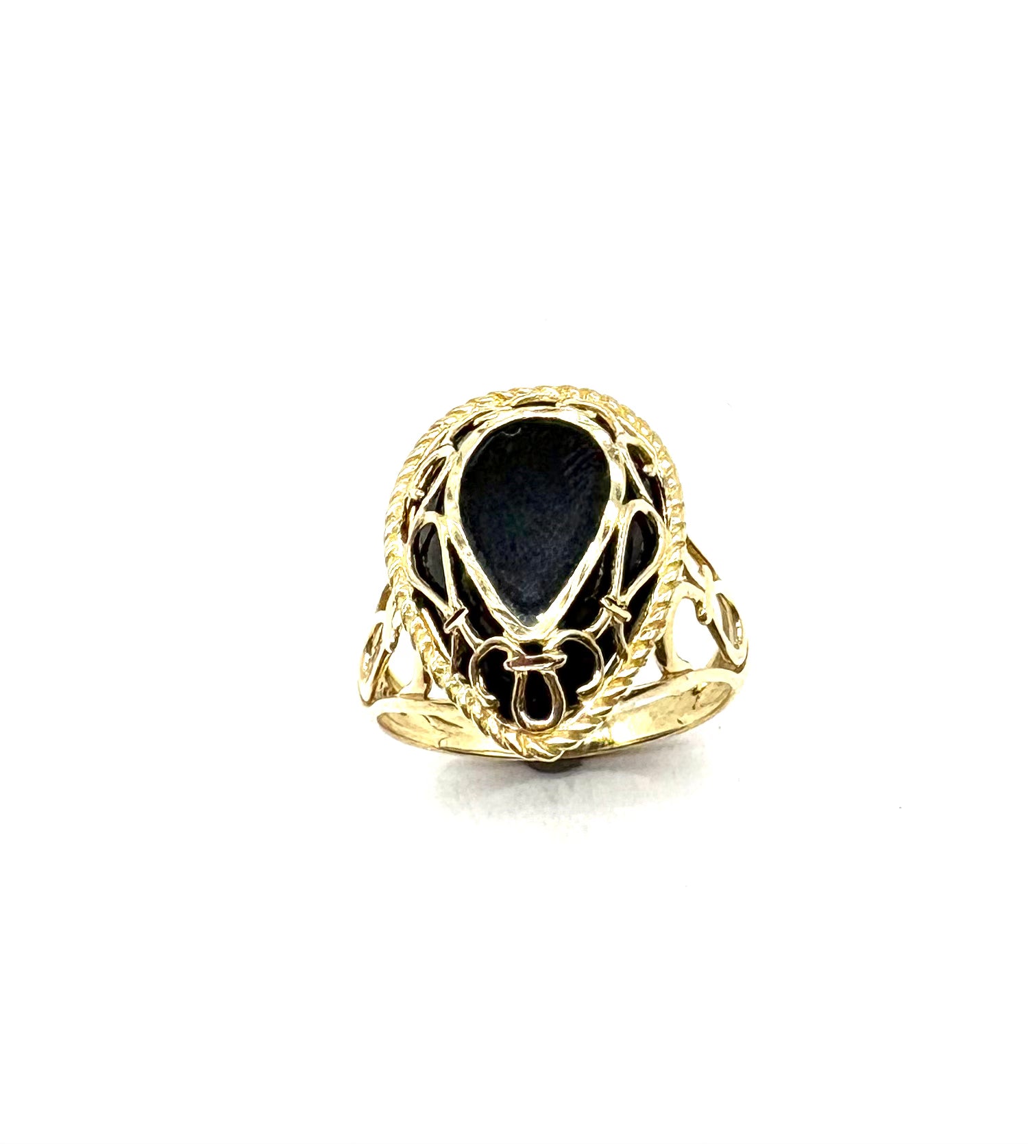 14K Yellow Gold Black Onyx Framed Cutout Ring for Women - Elegant Statement Jewelry for Parties, Weddings & Special Occasions