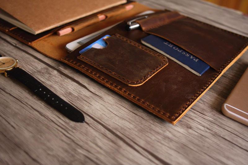 Premium Rustic Engraved Leather Portfolio Holder - Professional Document Organizer for Business Meetings & Office Use
