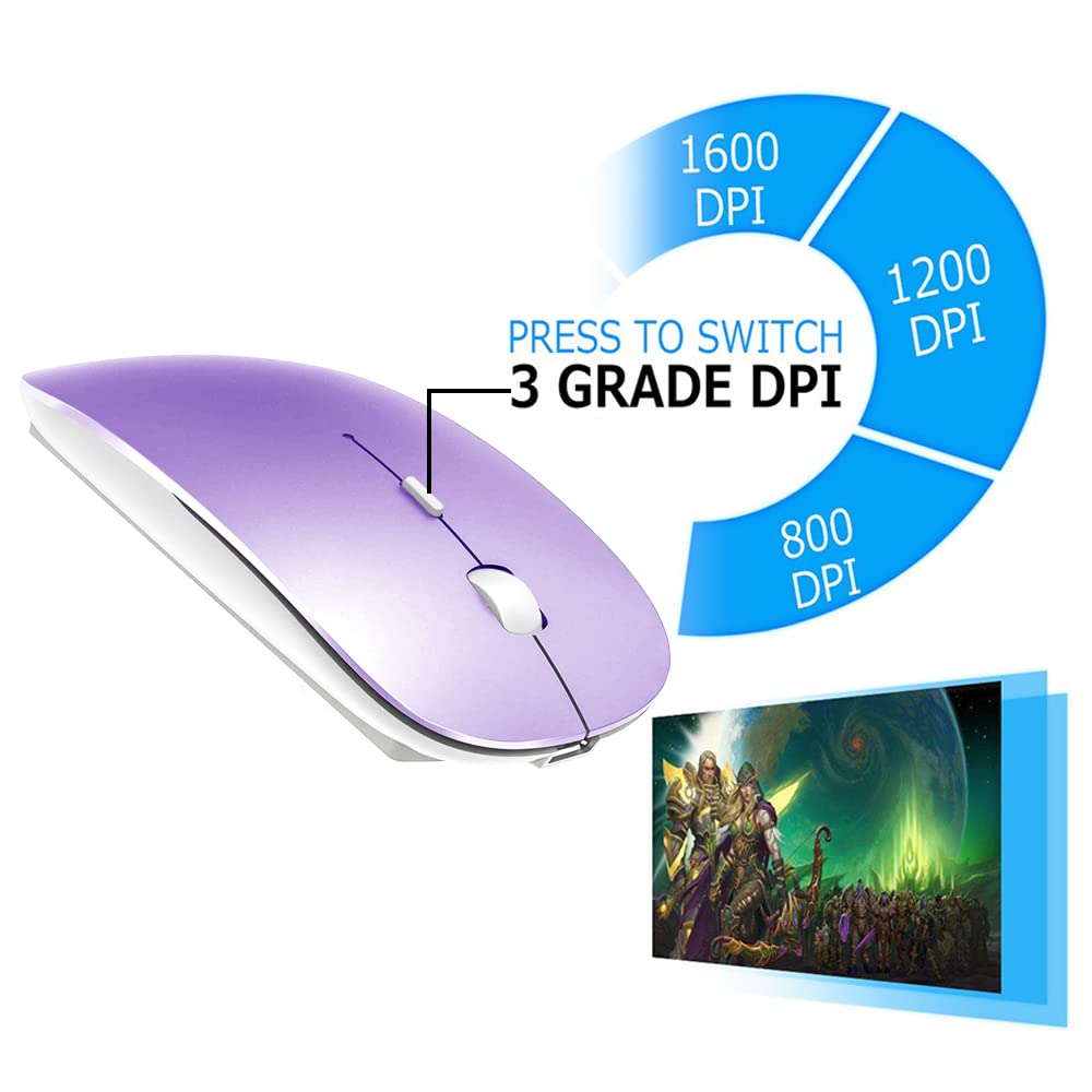 Rechargeable Bluetooth Mouse for MacBook, MacBook Air, MacBook Pro, iPad - Wireless Mouse for Laptop, Notebook, PC, Chromebook (Purple) - Perfect for Office, Home, Travel & Remote Work