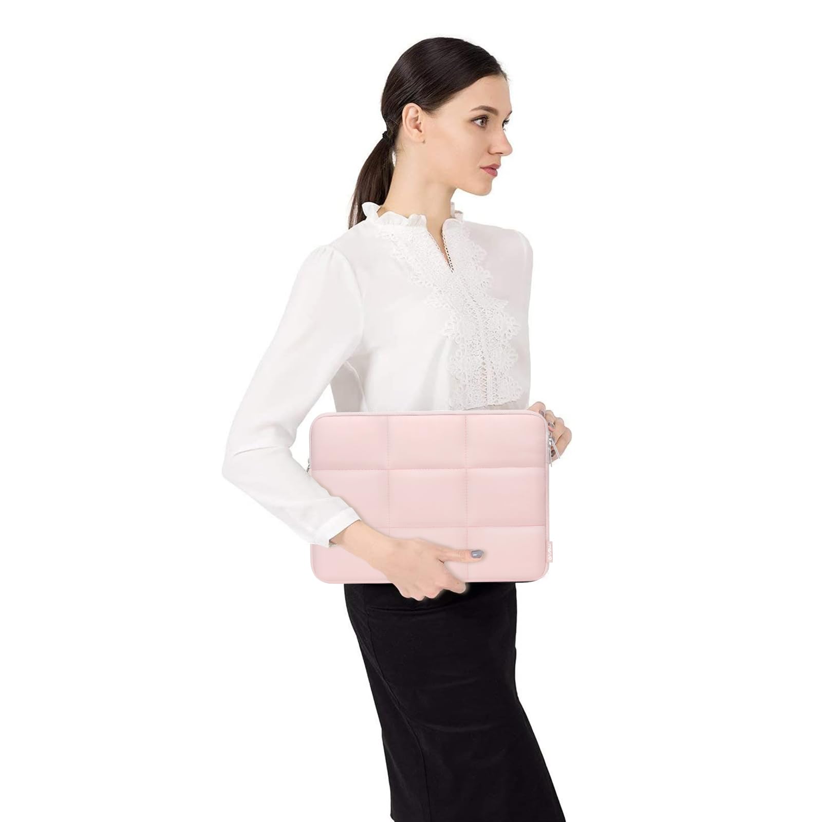 MOSISO 15-16 Inch Puffy Laptop Sleeve Case - Quilted Puffer Computer Bag Compatible with MacBook Pro 16 M1/M2/M3/M4, HP, Dell, ASUS, Lenovo Notebooks - Stylish Protective Cover for Women (Pink) - Perfect for Work, School & Travel