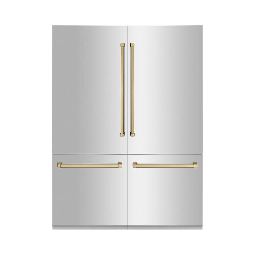 ZLINE Autograph Edition 60-Inch French Door Built-In Refrigerator - 32.2 cu. ft. Capacity, Bottom Freezer, Water Dispenser & Ice Maker - Stainless Steel with Champagne Bronze Accents (RBIVZ 304 60 CB) - Perfect for Modern Kitchens & Luxury Homes