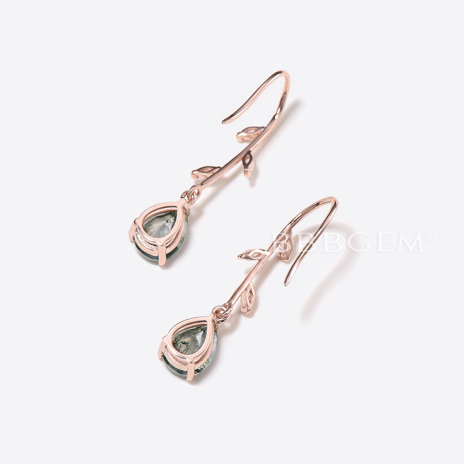 Natural Moss Agate Pear Shaped Drop Earrings with Moissanite Accents - Elegant Dangle Earrings for Women, Perfect for Weddings, Parties & Special Occasions