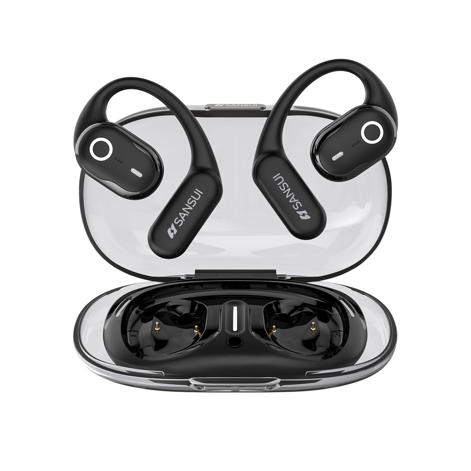 SANSUI Open Ear Wireless Bluetooth 5.4 Earbuds - 36H Battery HiFi Stereo Headphones with ENC Noise Cancelling Mic - Lightweight Sport Earphones for Running, Workouts & Gym - Perfect for Outdoor Activities & Commuting (Black)