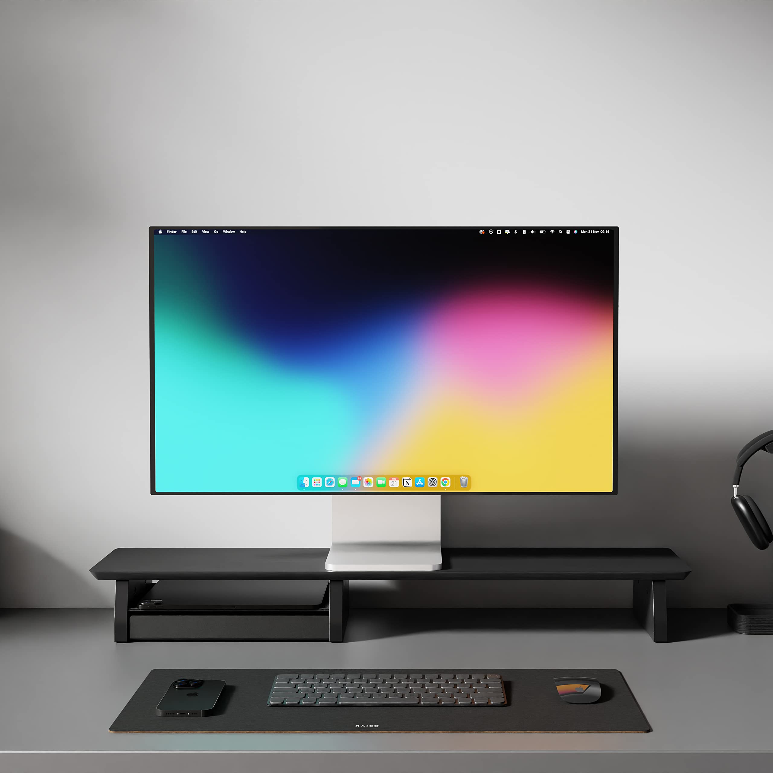 Dual Monitor Stand for Desk - 36 Inch Wooden Monitor Riser Shelf for Office, iMac & Dual Screen Setup - Matte Black Wood Desk Organizer with Large Storage Space - Perfect for Home Office & Workspace Organization
