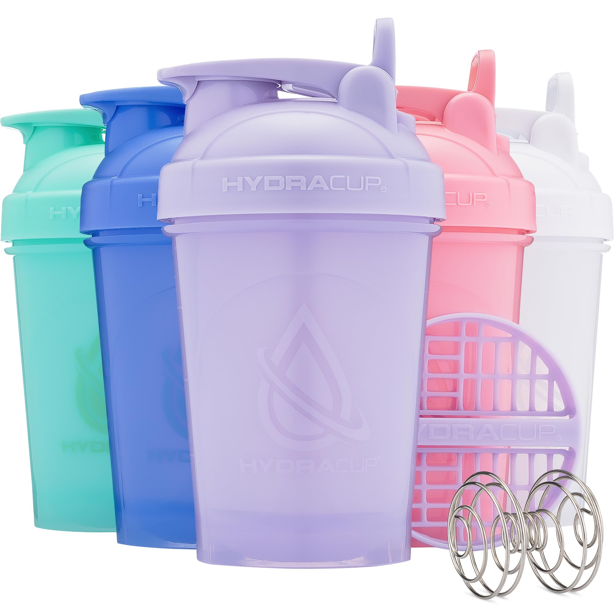 Hydra Cup ProFlow [5 Pack] 20 oz Small Shaker Bottles for Protein Shakes & Smoothies - Leak-Proof Travel Water Bottle with Mixing Ball & Handle - BPA Free Gym Shaker Cup for Workout, Fitness & On-The-Go (Bright Colors)