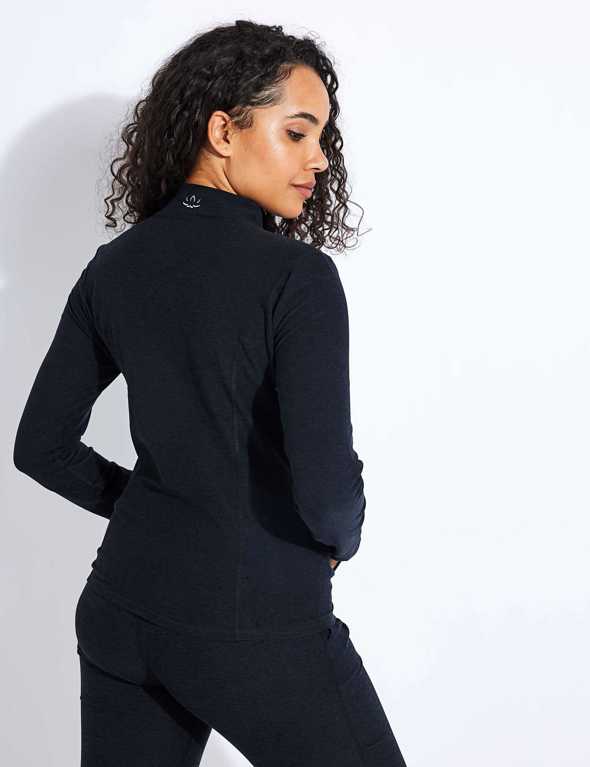 Spacedye On The Go Mock Neck Jacket - Darkest Night | Stylish & Comfortable Travel Outerwear for Women | Perfect for Commuting, Work & Casual Outings