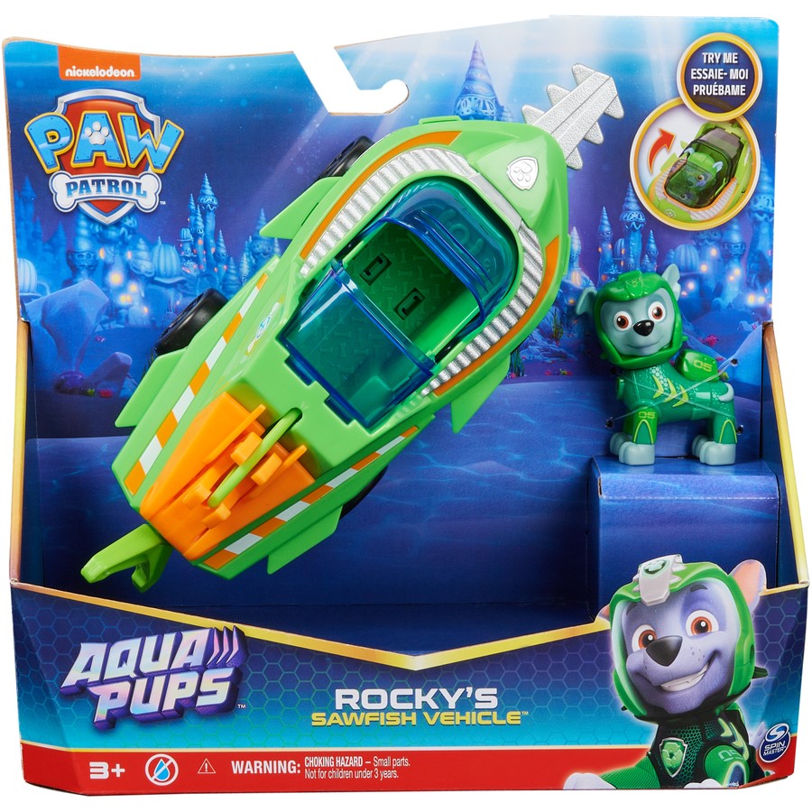 PAW Patrol Rocky Solid Aqua Themed Vehicle Toy - Water Rescue Play Set for Kids | Perfect for Bath Time, Pool Play & Outdoor Adventures