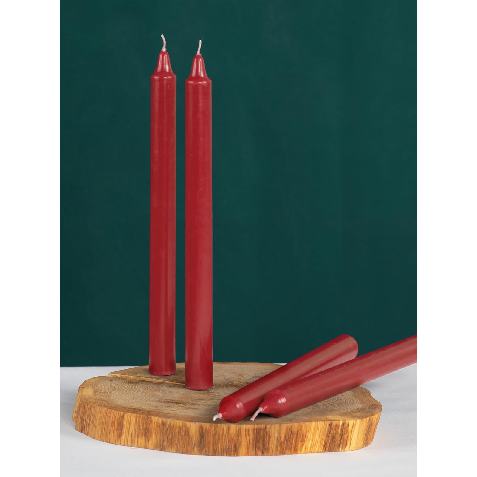 Premium Red Taper Candles 12 Inch (Pack of 4) - Unscented, Dripless & Smokeless Long Candlesticks for Romantic Dinners, Wedding Decor, Church Altars & Holiday Tablescapes - Slow Burning Dinner Candles
