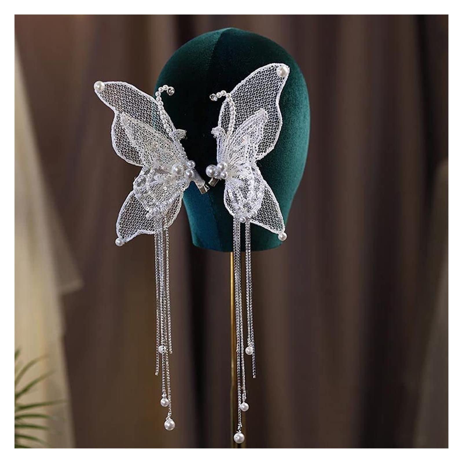 YANHAO Large Mesh Butterfly Hair Clips - Elegant Pearl Beaded Tassel Hairpins for Women, Sweet Side Duckbill Barrettes for Wedding, Party & Special Occasions | Perfect Bridal Accessories & Everyday Hair Styling