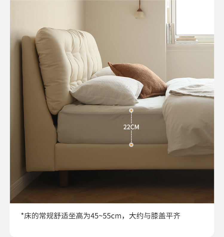 Organic Leather Art Bed - Cream Cloud Soft Mattress for Ultimate Comfort | Perfect for Master Bedrooms, Guest Rooms & Luxury Apartments