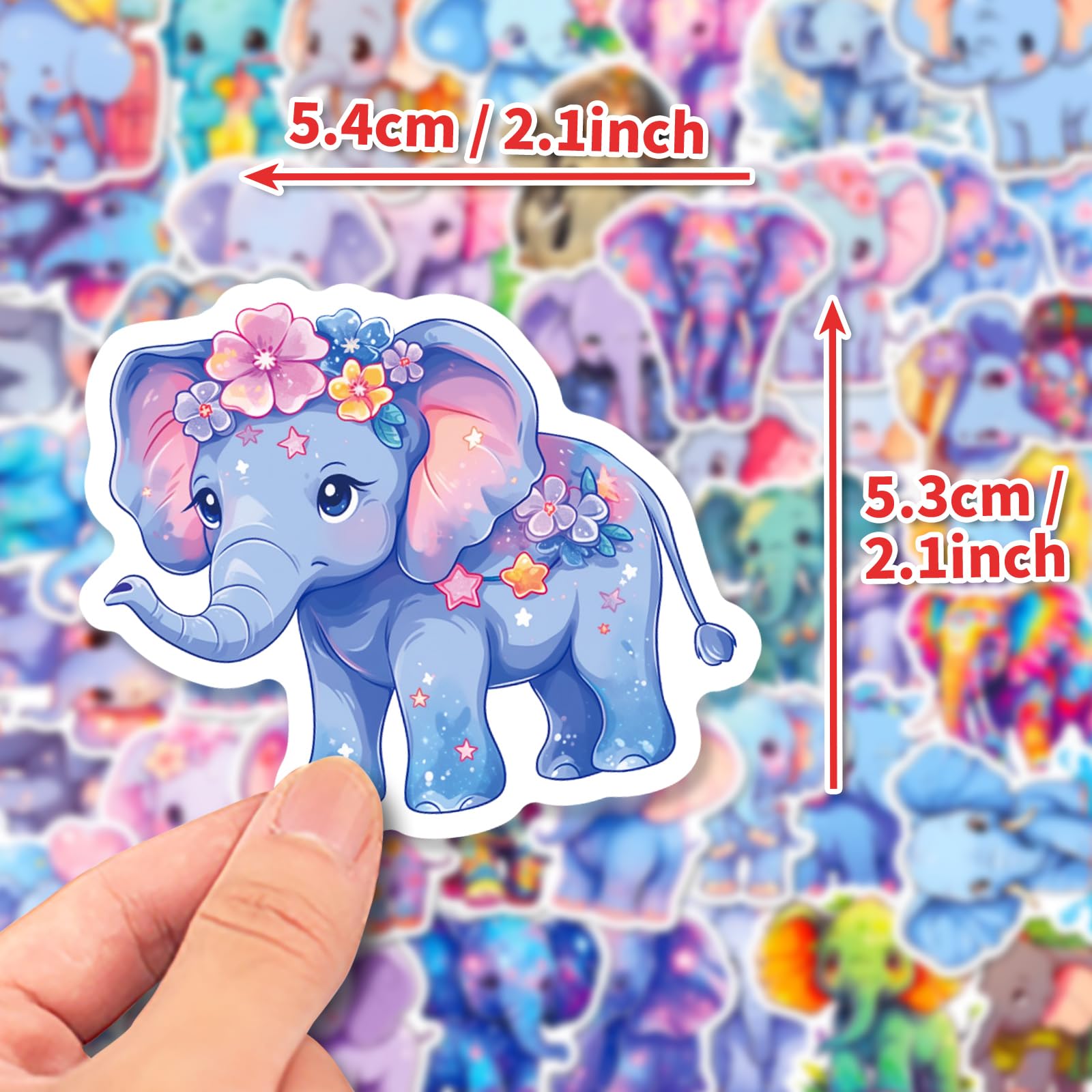 50PCS Cute Elephant Stickers for Kids & Adults - Waterproof Vinyl Decals for Water Bottles, Laptops, Luggage - Kawaii Animal Stickers for School, Office & Travel Decor