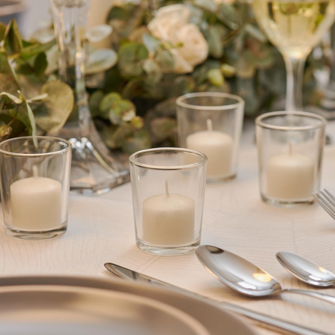 Simply Soson Bulk Votive Candles - 24 Ivory Unscented Candles with Glass Holders, 10-Hour Burn Time - Perfect for Weddings, Birthdays, Holidays & Home Decor - Create Cozy Ambiance for Dining, Relaxation & Romantic Settings