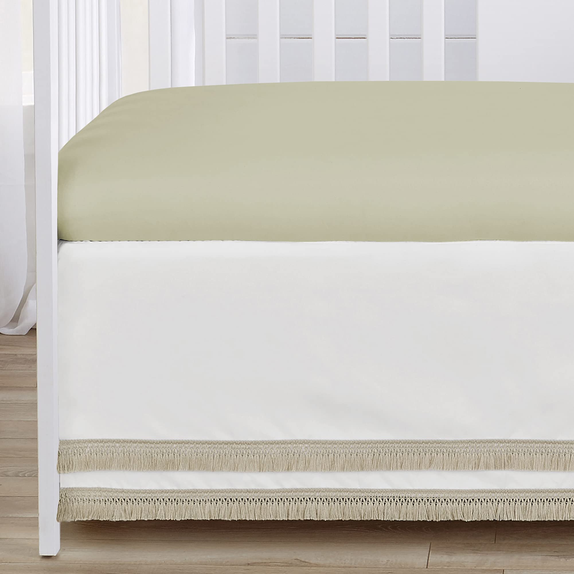 Sweet Jojo Designs 4-Piece Baby Crib Bedding Set - Green Boho Floral Nursery Decor for Girls | Includes Blanket, Fitted Sheet, Skirt & Diaper Stacker | Perfect for Bohemian, Farmhouse & Wildflower Themed Nurseries | Soft & Safe for Newborns & Infants
