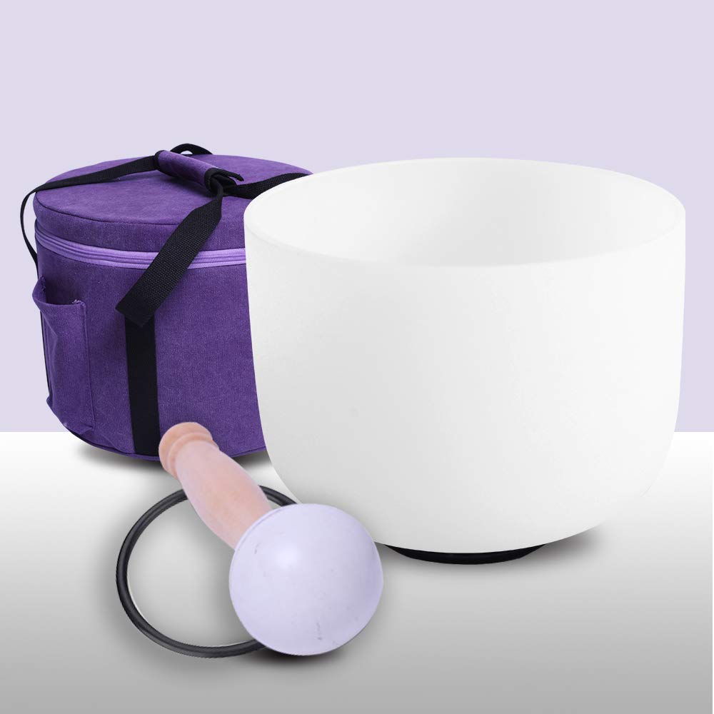 432Hz 8-inch Frosted Quartz Crystal Singing Bowl for 3rd Eye Chakra Meditation - Includes Heavy Duty Case, Mallet & O-Ring - Perfect for Sound Healing, Yoga & Spiritual Practices