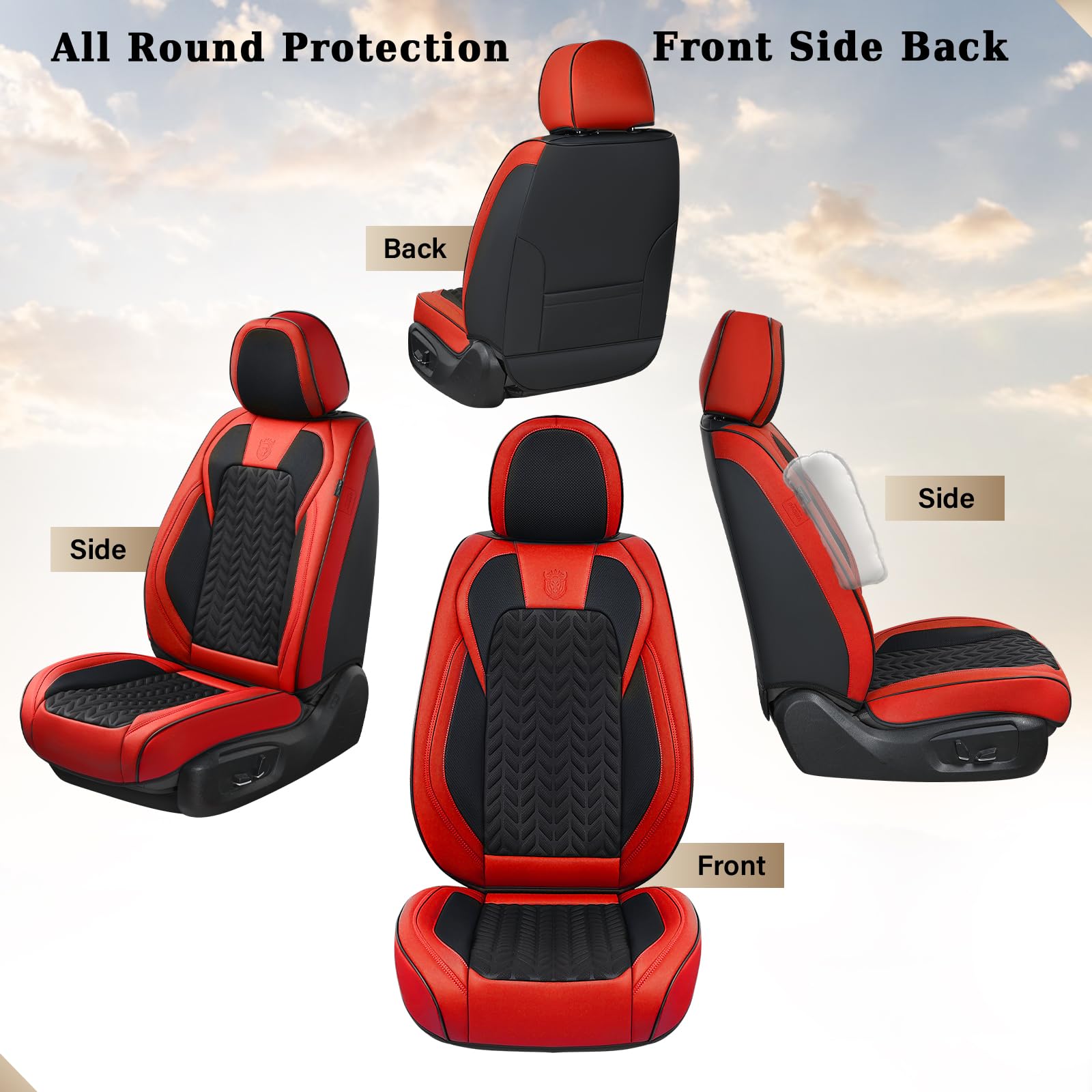 Premium Car Seat Covers Full Set - 5-Piece Universal Fit for Most Cars & Vans | Breathable Faux Leather Winter Seat Protectors | Front & Back Seat Covers (Red) | Perfect for Daily Commute, Road Trips & Cold Weather Protection