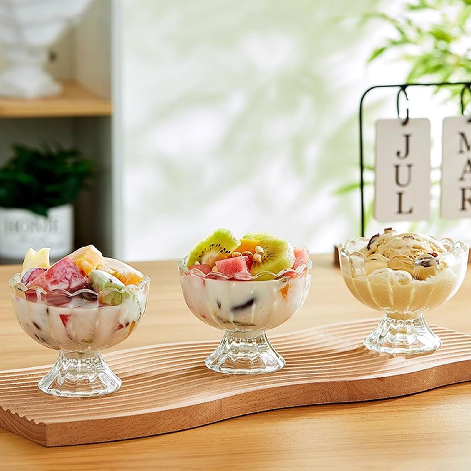 Vintage Glass Dessert Bowls - 6-Pack 5oz Ice Cream Cups for Sundae, Fruit, Pudding & Small Snacks | Elegant Condiment Dishes for Parties, Dessert Bars & Home Entertaining